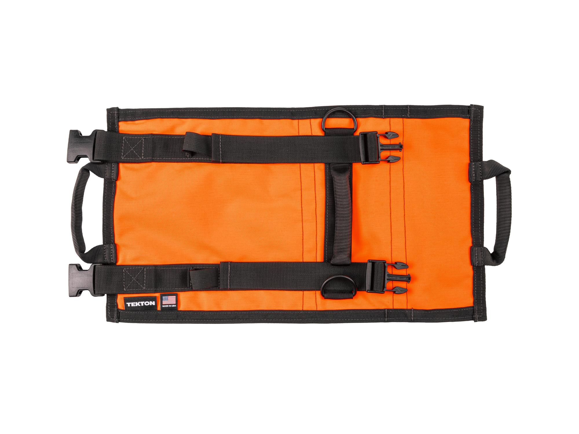 Back view of high-vis-orange Tekton roll tool roll. Item #OTR00003