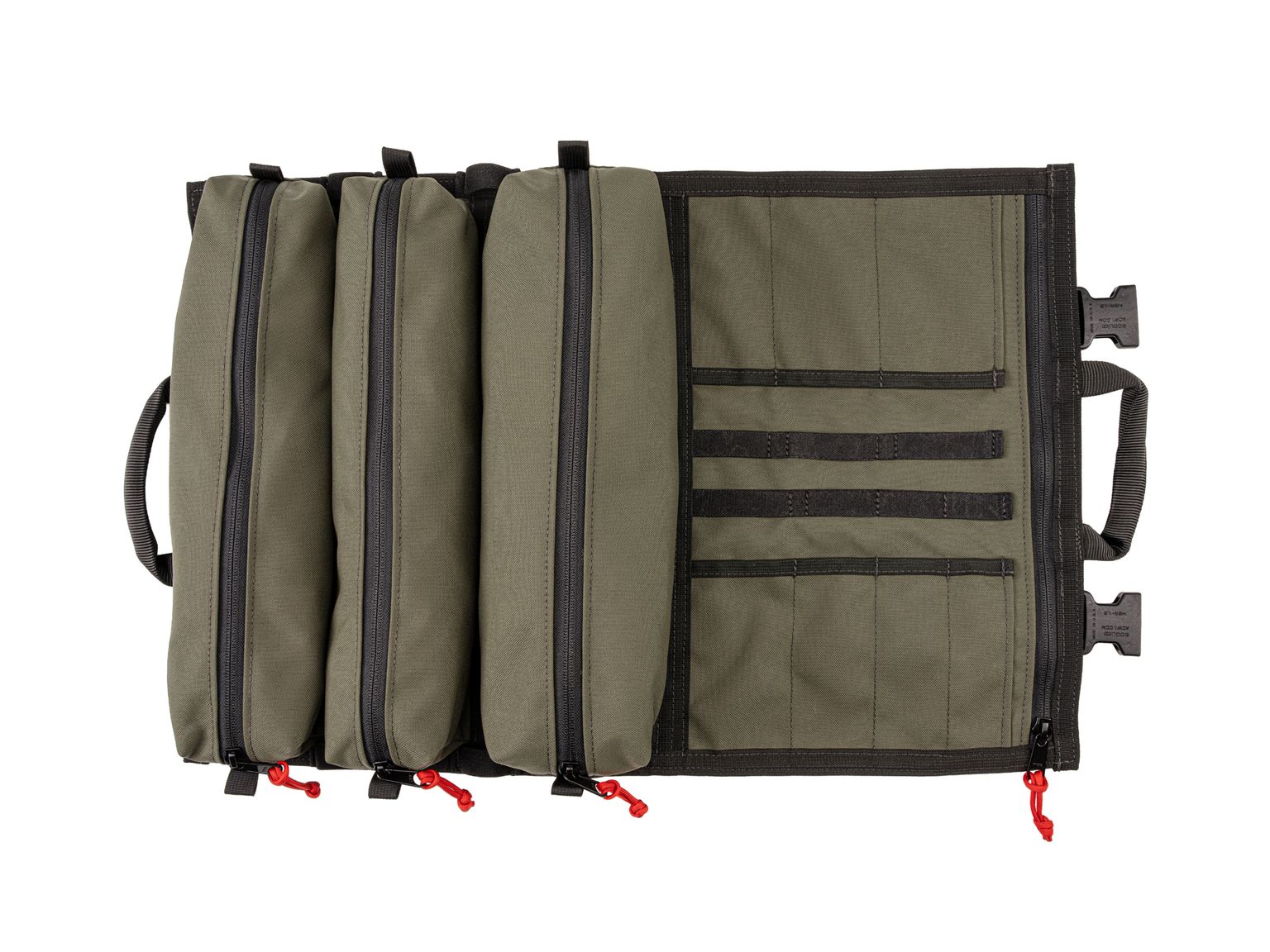 Top view of ranger-green-red Tekton tool roll. Item #OTR00005