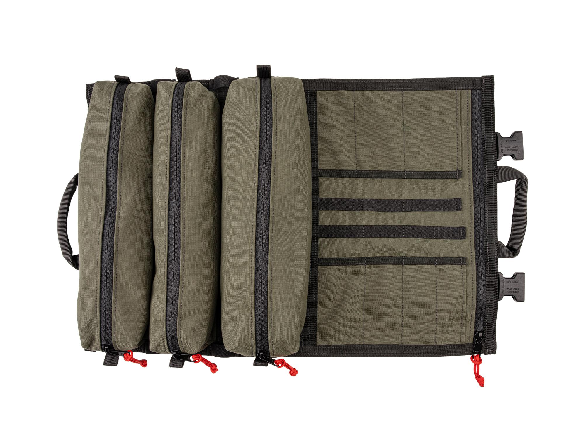 Top view of ranger-green-red Tekton roll tool roll. Item #OTR00005