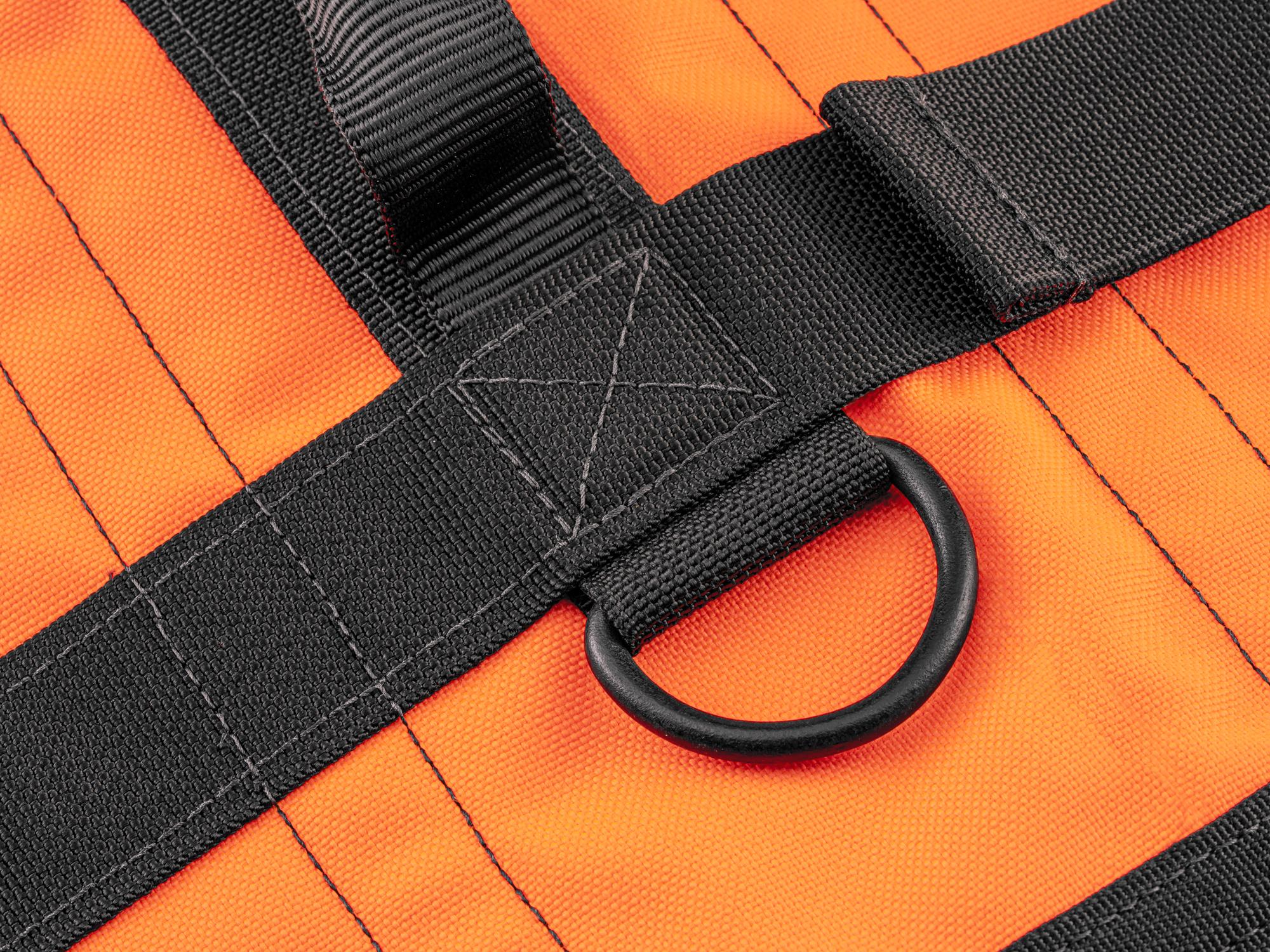 Closeup view of high-vis-orange Tekton roll tool roll. Item #OTR00006