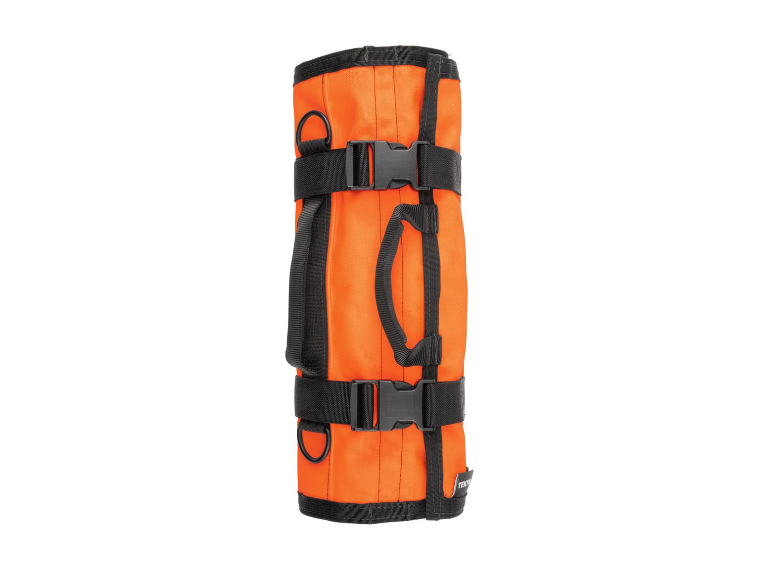 Side view of high-vis-orange Tekton tool roll. Item #OTR00006
