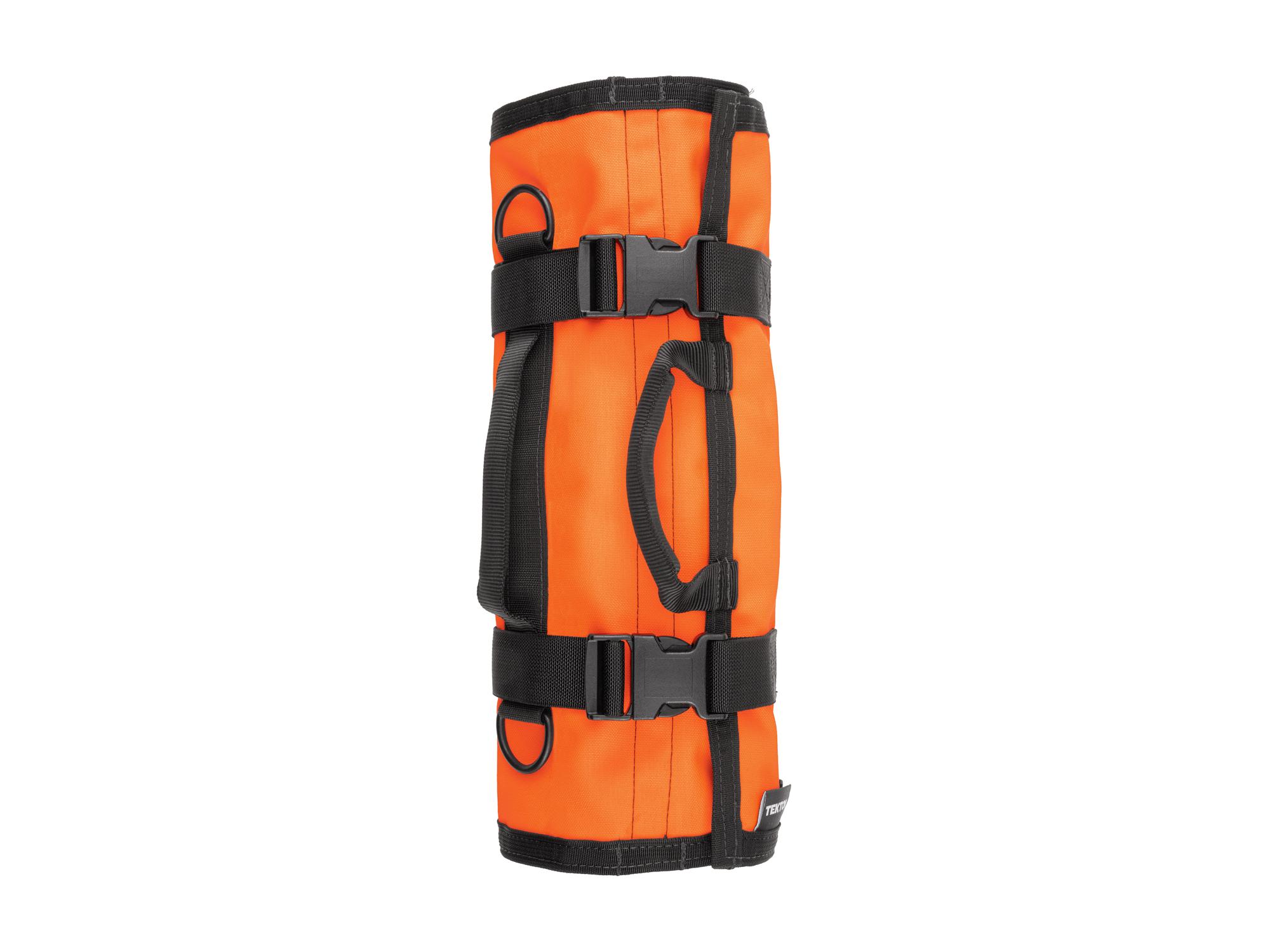 Side view of high-vis-orange Tekton roll tool roll. Item #OTR00006
