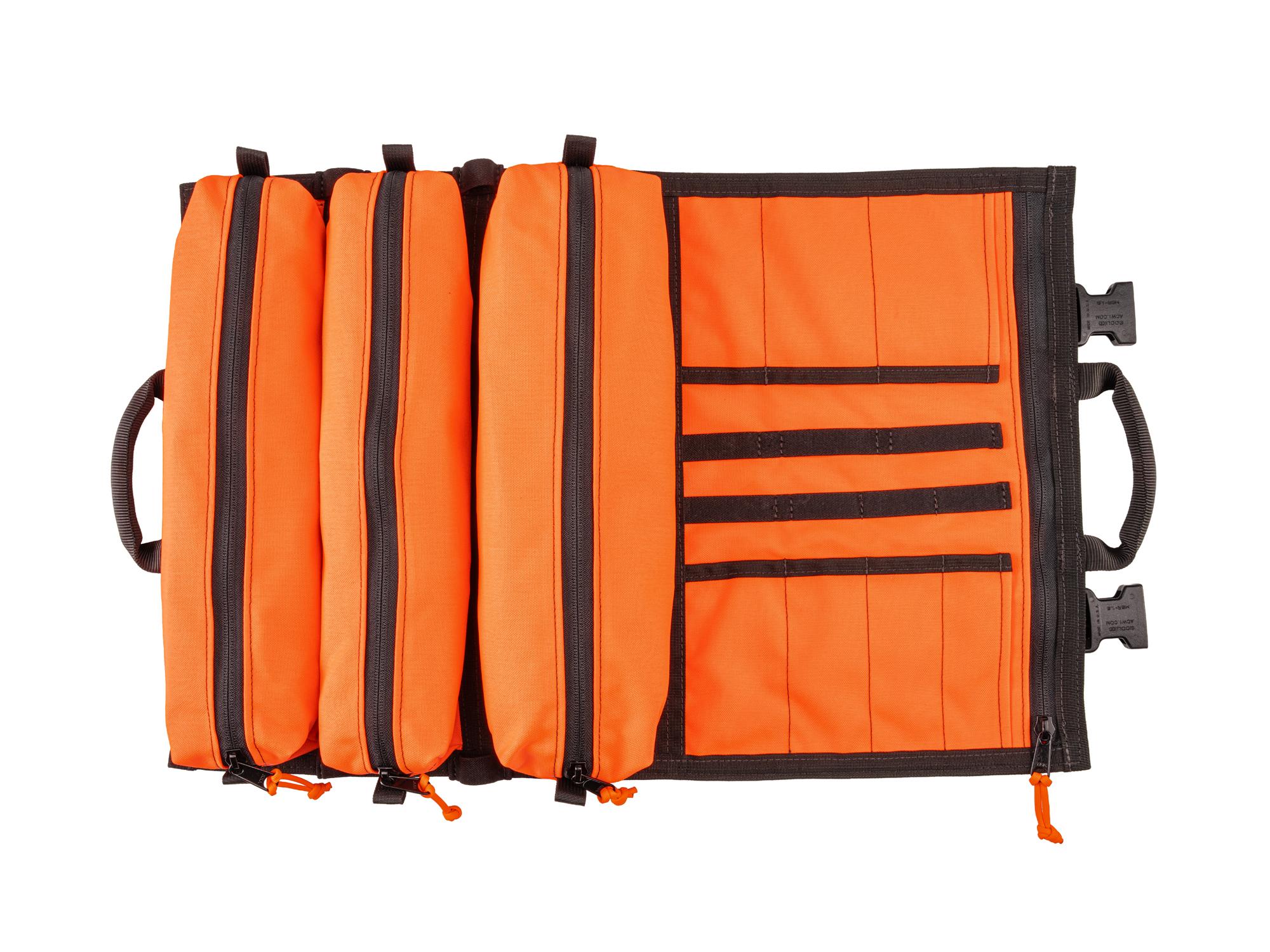 Top view of high-vis-orange Tekton roll tool roll. Item #OTR00006
