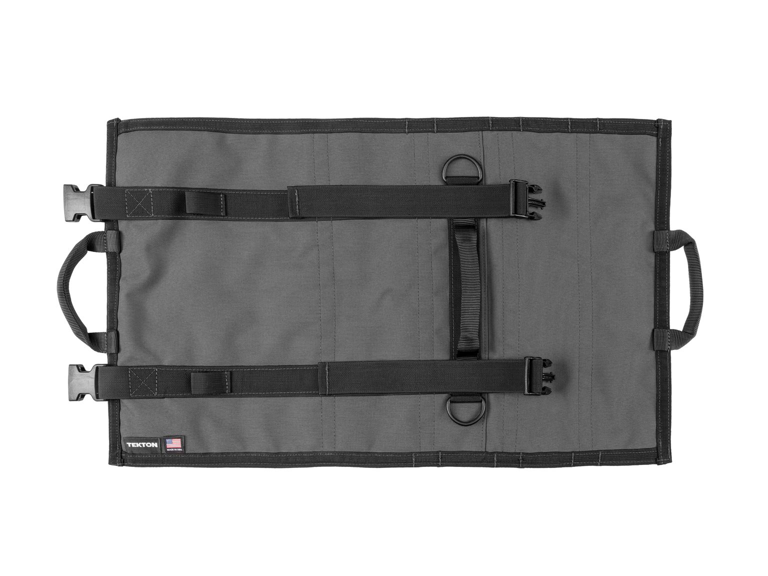 Back view of tactical-gray-red Tekton tool pouch. Item #OTR00007