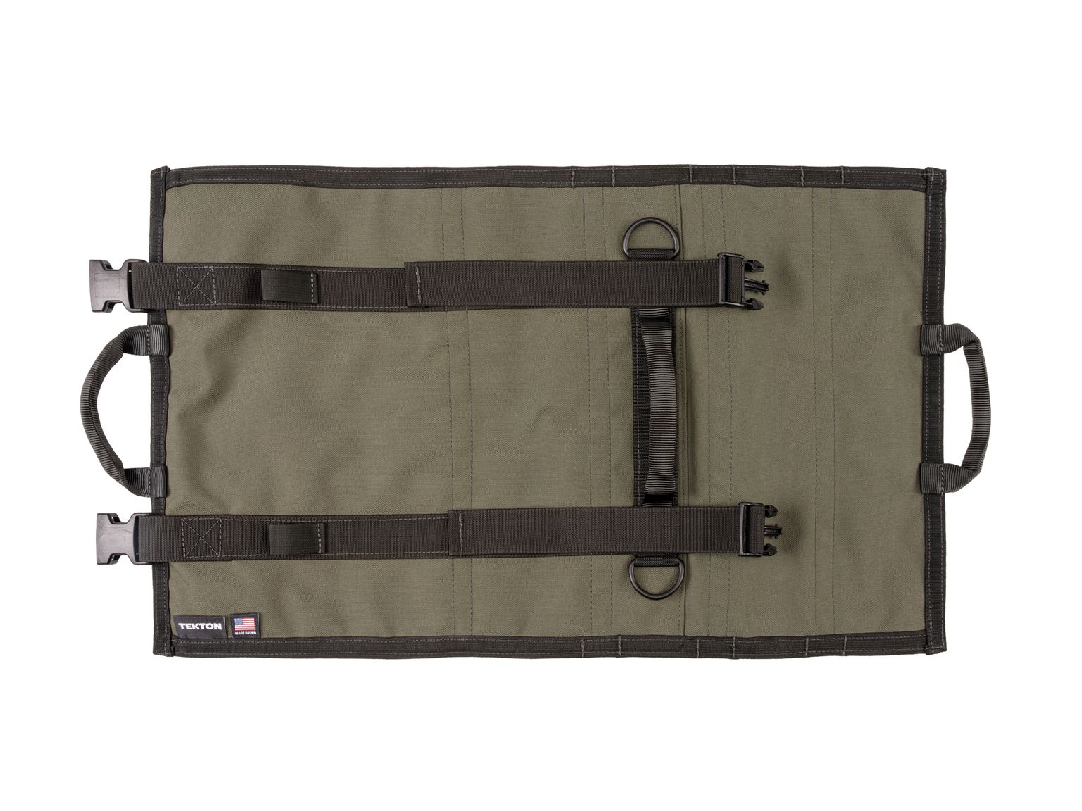 Back view of ranger-green-red Tekton tool pouch. Item #OTR00008