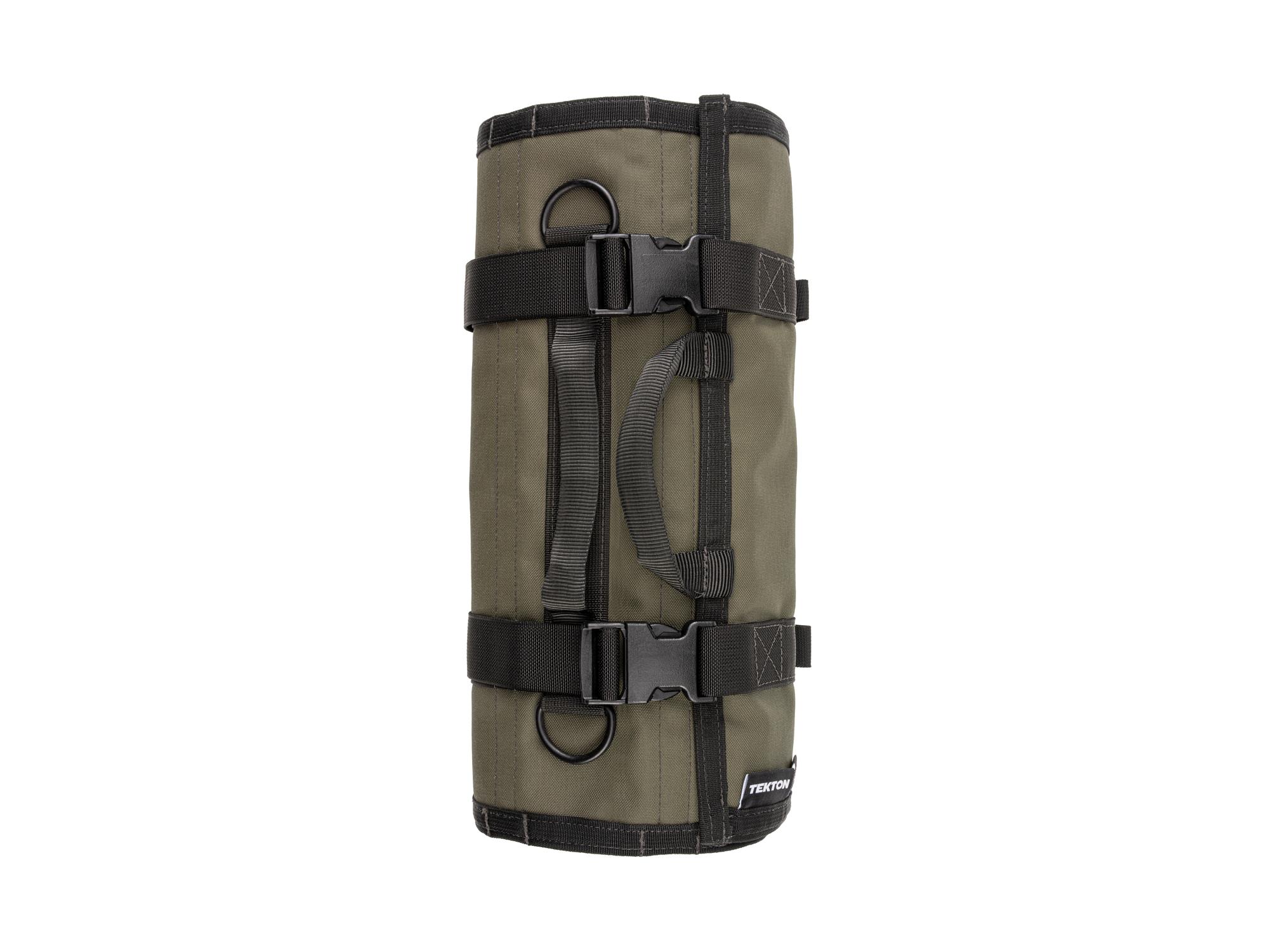 Side view of ranger-green-red Tekton roll tool roll. Item #OTR00008