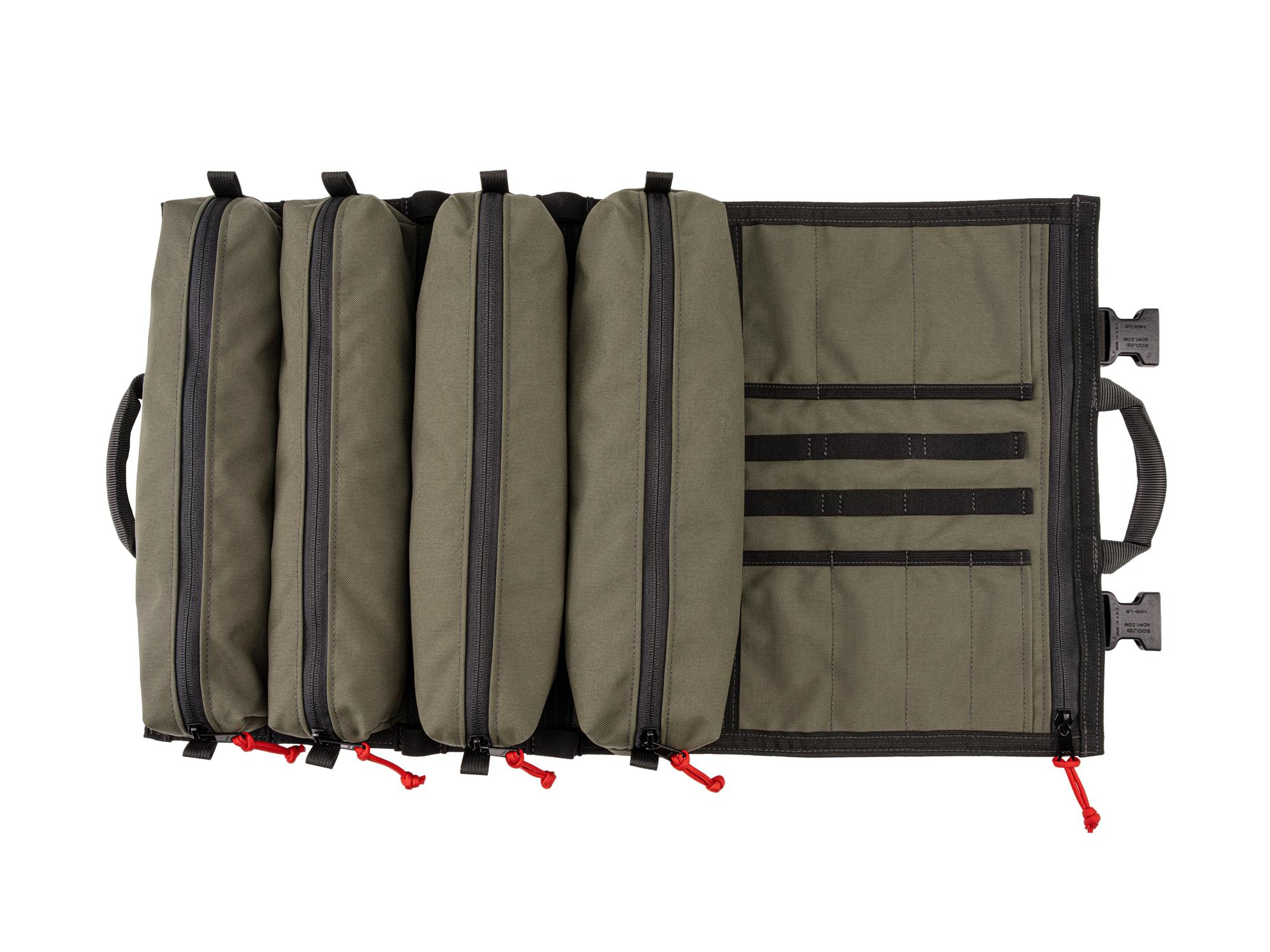 Top view of ranger-green-red Tekton roll tool roll. Item #OTR00008