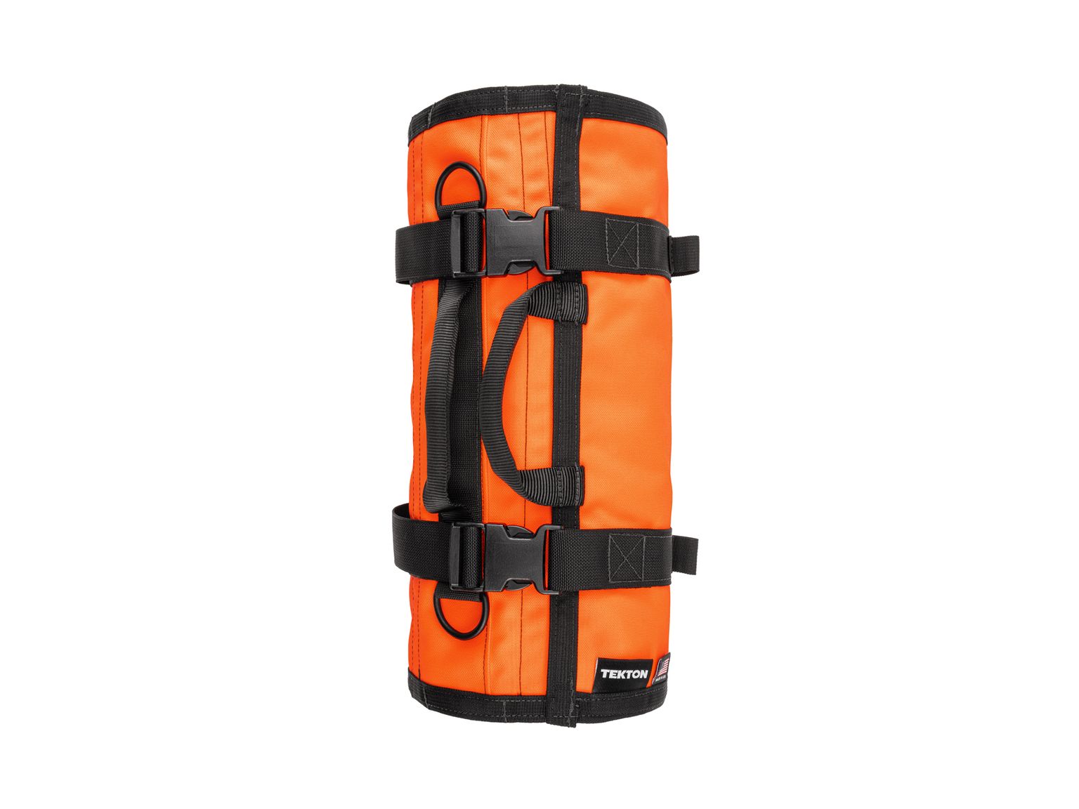 Side view of high-vis-orange Tekton tool roll. Item #OTR00009