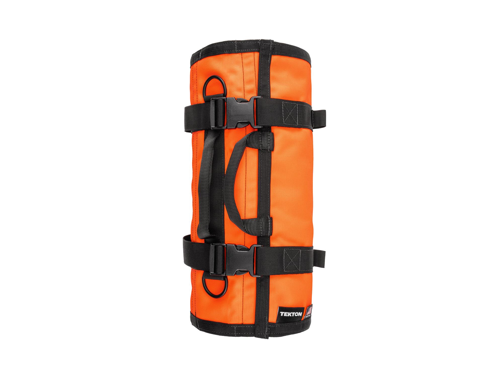 Side view of high-vis-orange Tekton roll tool roll. Item #OTR00009