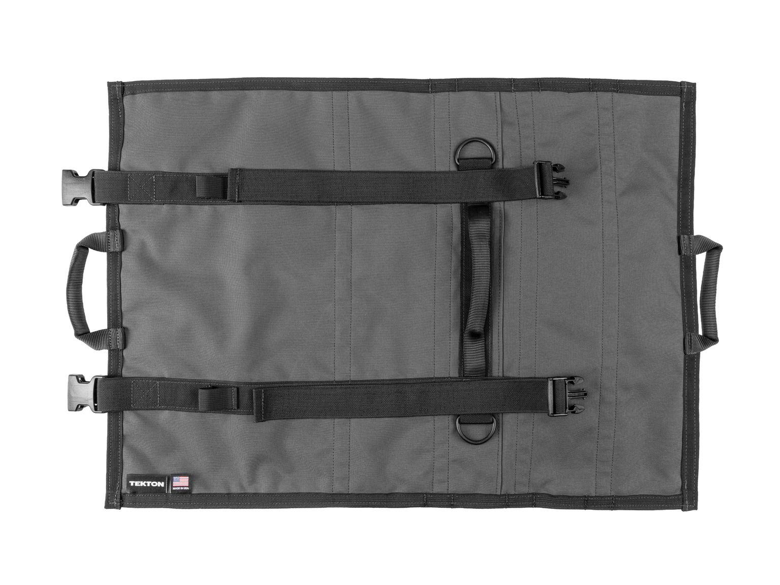 Back view of tactical-gray-red Tekton tool pouch. Item #OTR00010