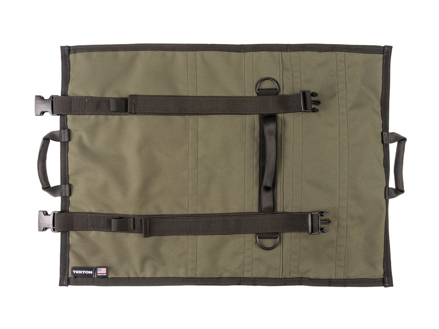 Back view of ranger-green-red Tekton tool pouch. Item #OTR00011