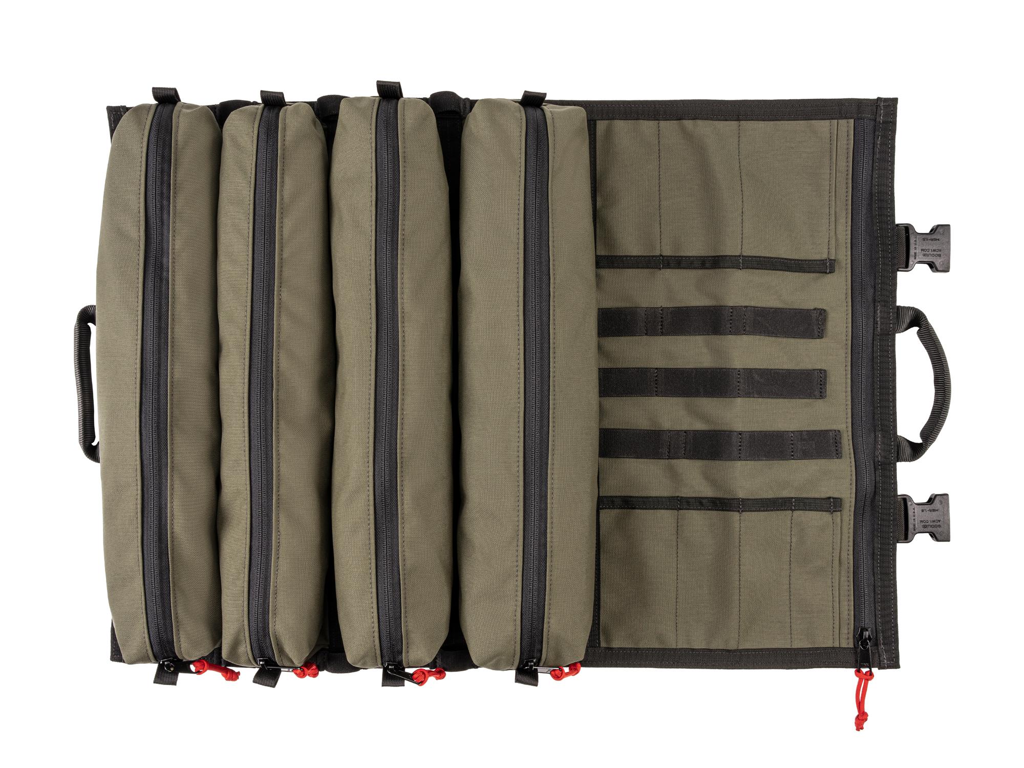 Top view of ranger-green-red Tekton roll tool roll. Item #OTR00011