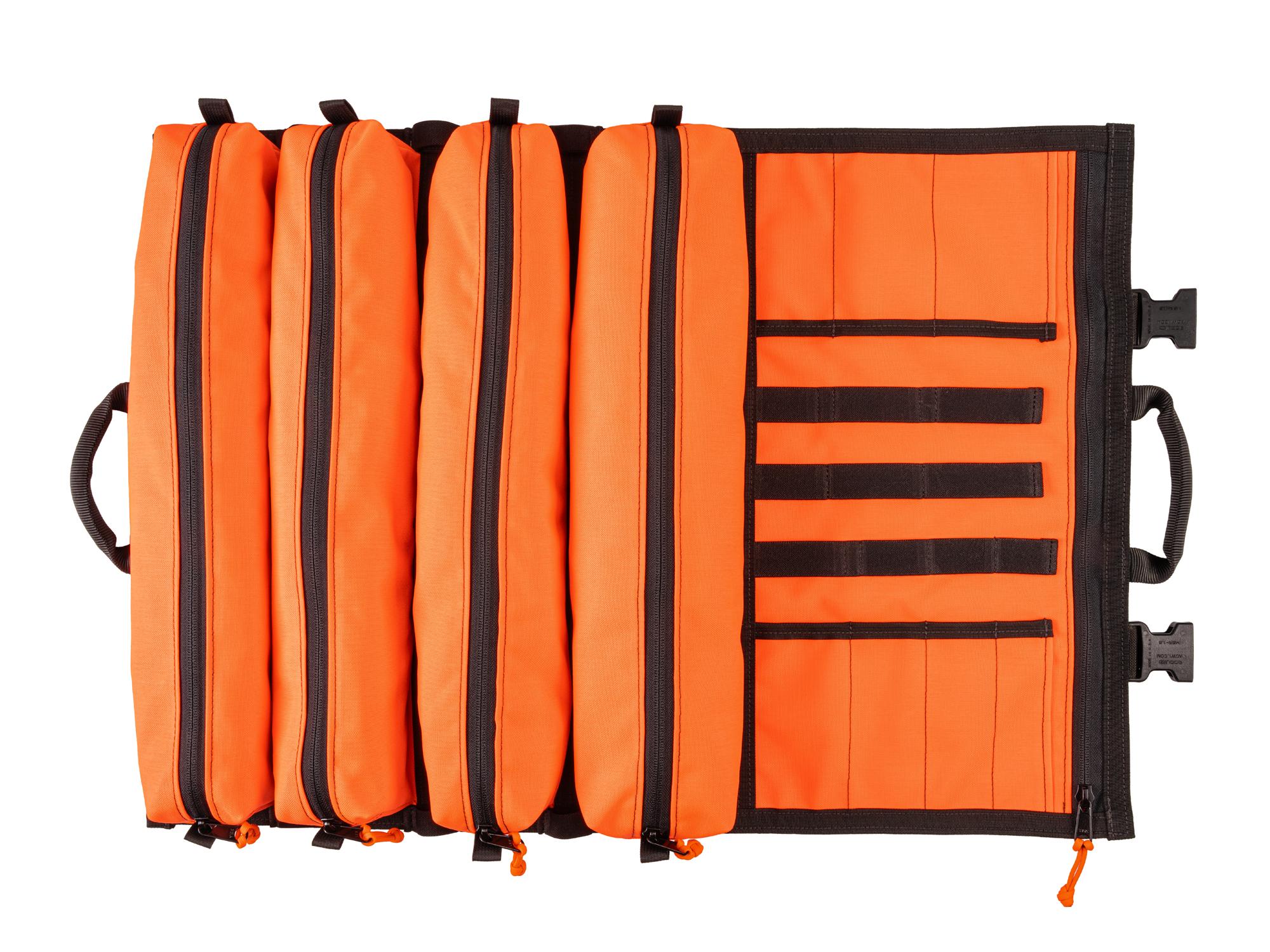 Top view of high-vis-orange Tekton roll tool roll. Item #OTR00012