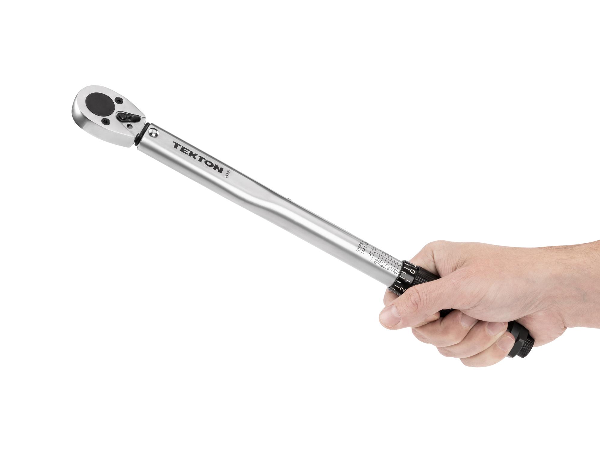 Person holding Tekton case torque wrench set. Item #24330