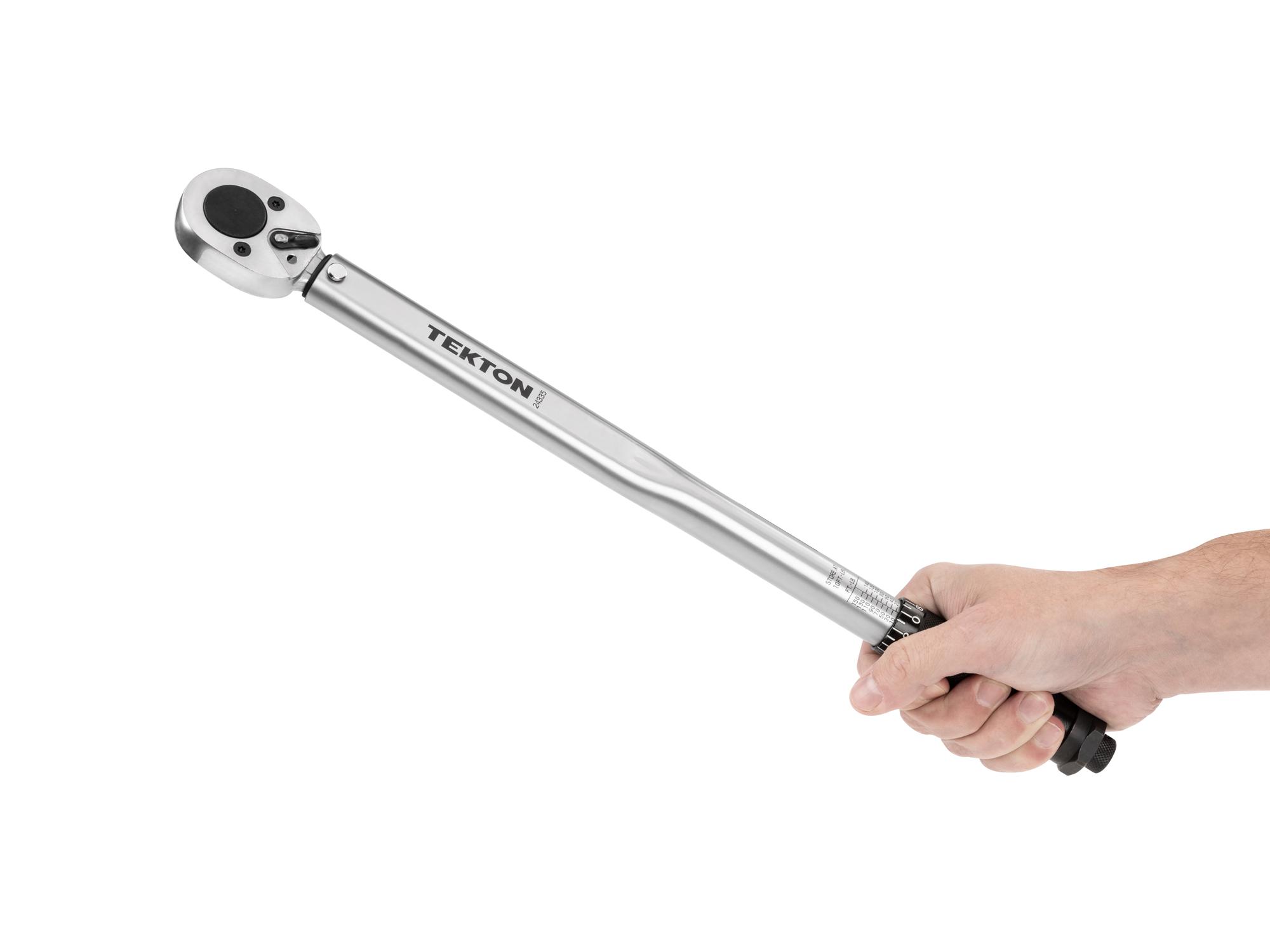 Person holding Tekton case torque wrench set. Item #24335