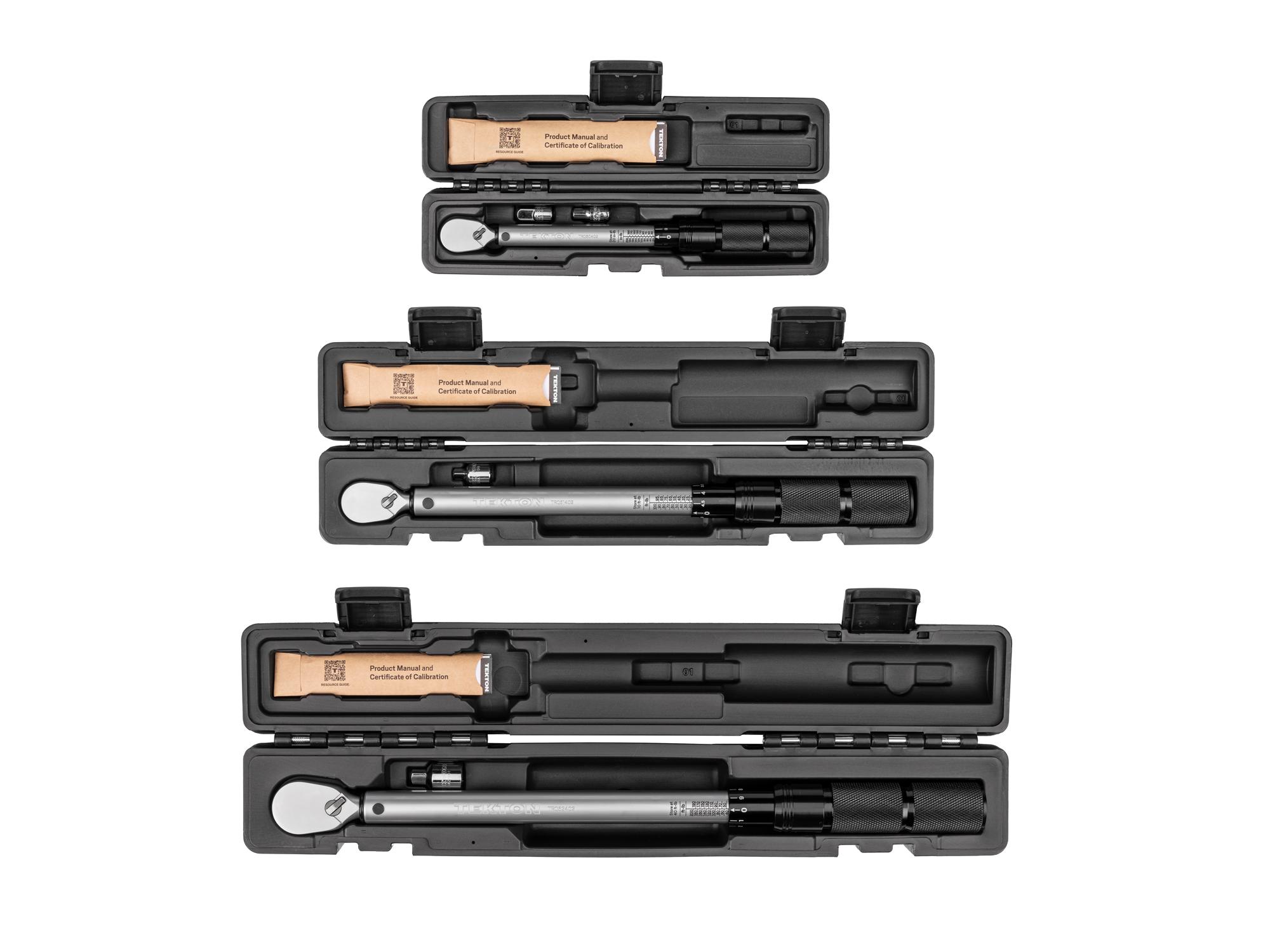 Front view of Tekton case micrometer torque wrench set. Item #TRQ95901