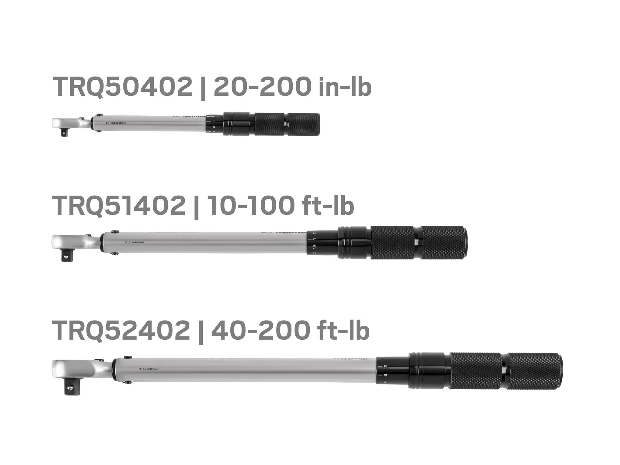 Side view of Tekton case micrometer torque wrench set. Item #TRQ95901