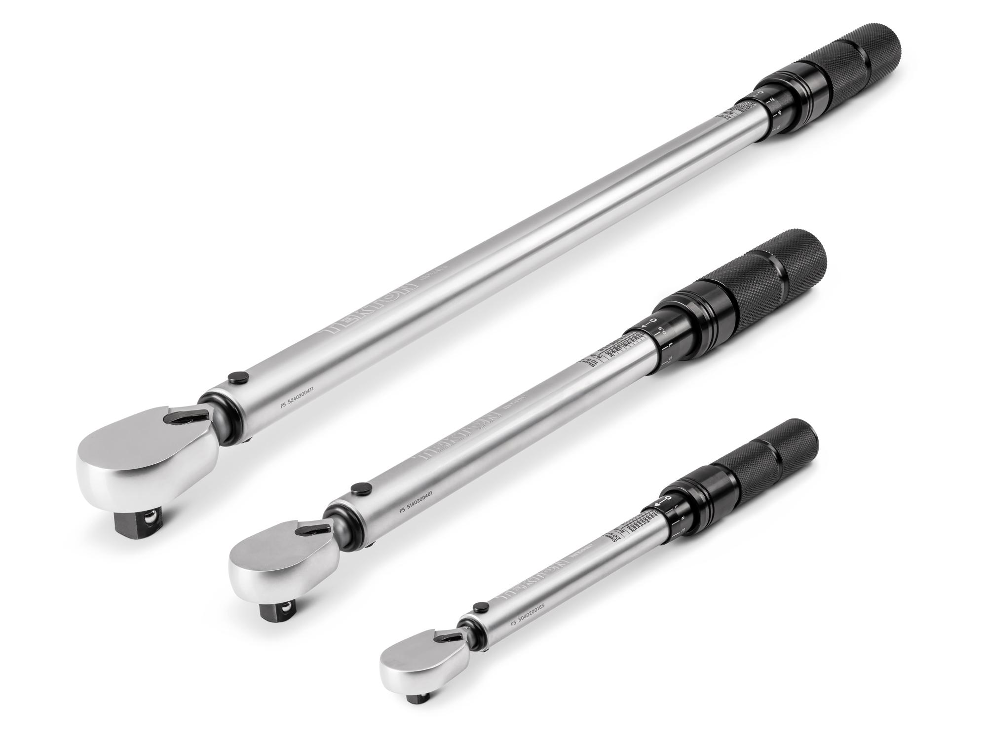 1/4, 3/8, 1/2 Inch Drive 90-Tooth Dual-Direction Micrometer Torque Wrench Set (3-Piece)