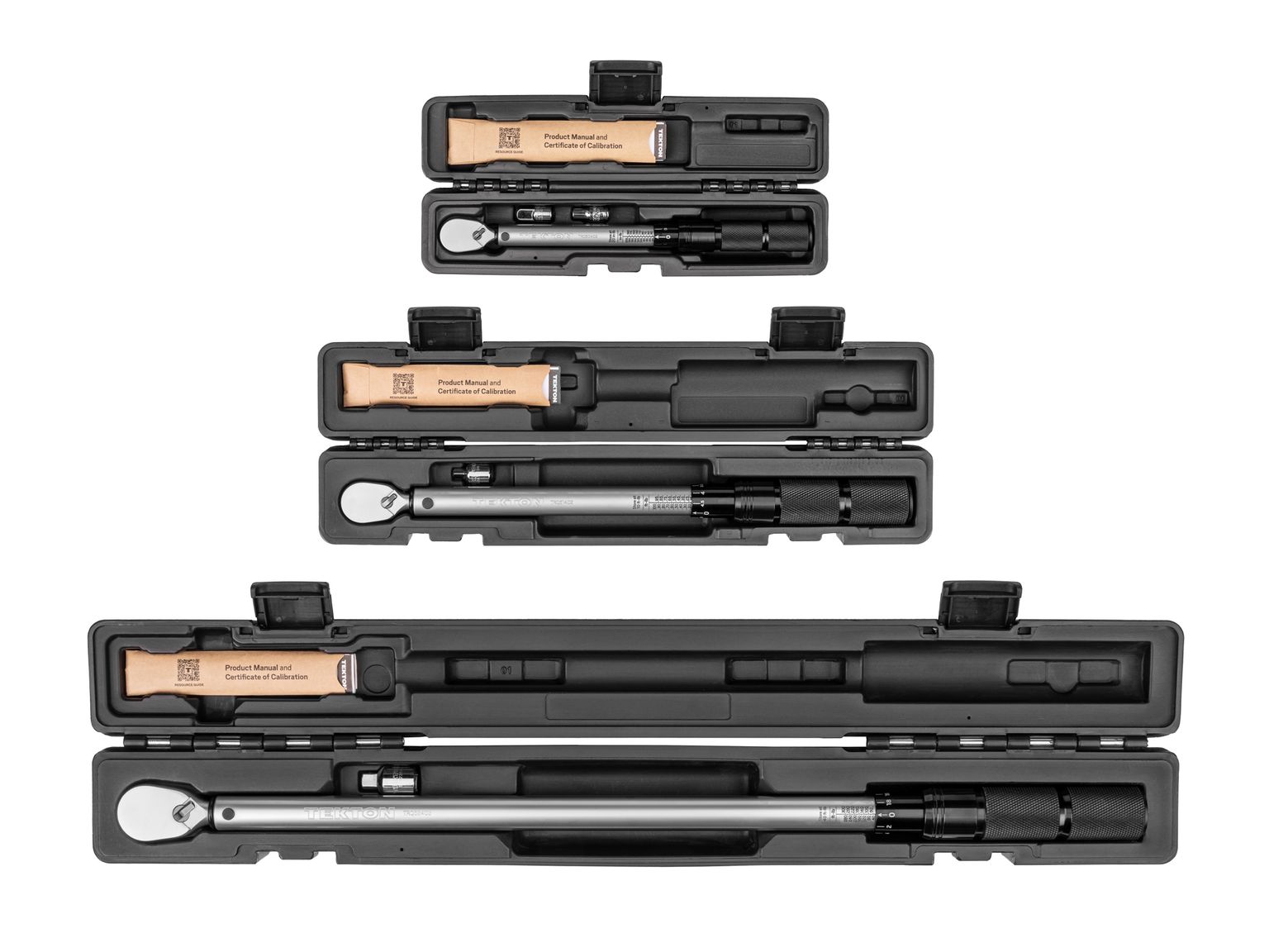 TEKTON 1/4, 3/8, 1/2 Inch Drive Dual-Direction Micrometer Torque Wrench Set, 3-Piece (20-200 in-lb, 10-100 ft-lb, 40-300 ft-lb)