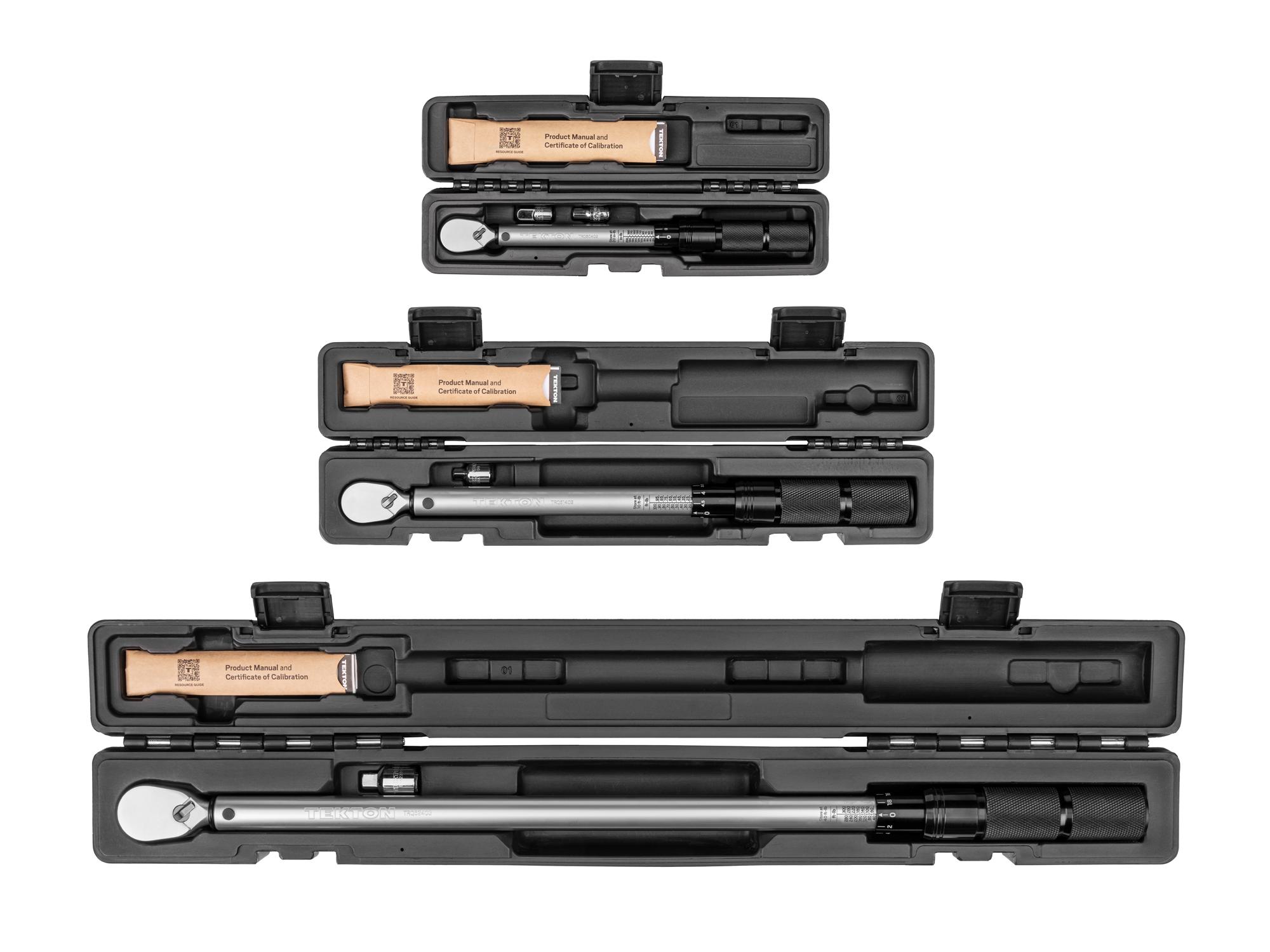 Front view of Tekton case micrometer torque wrench set. Item #TRQ95902