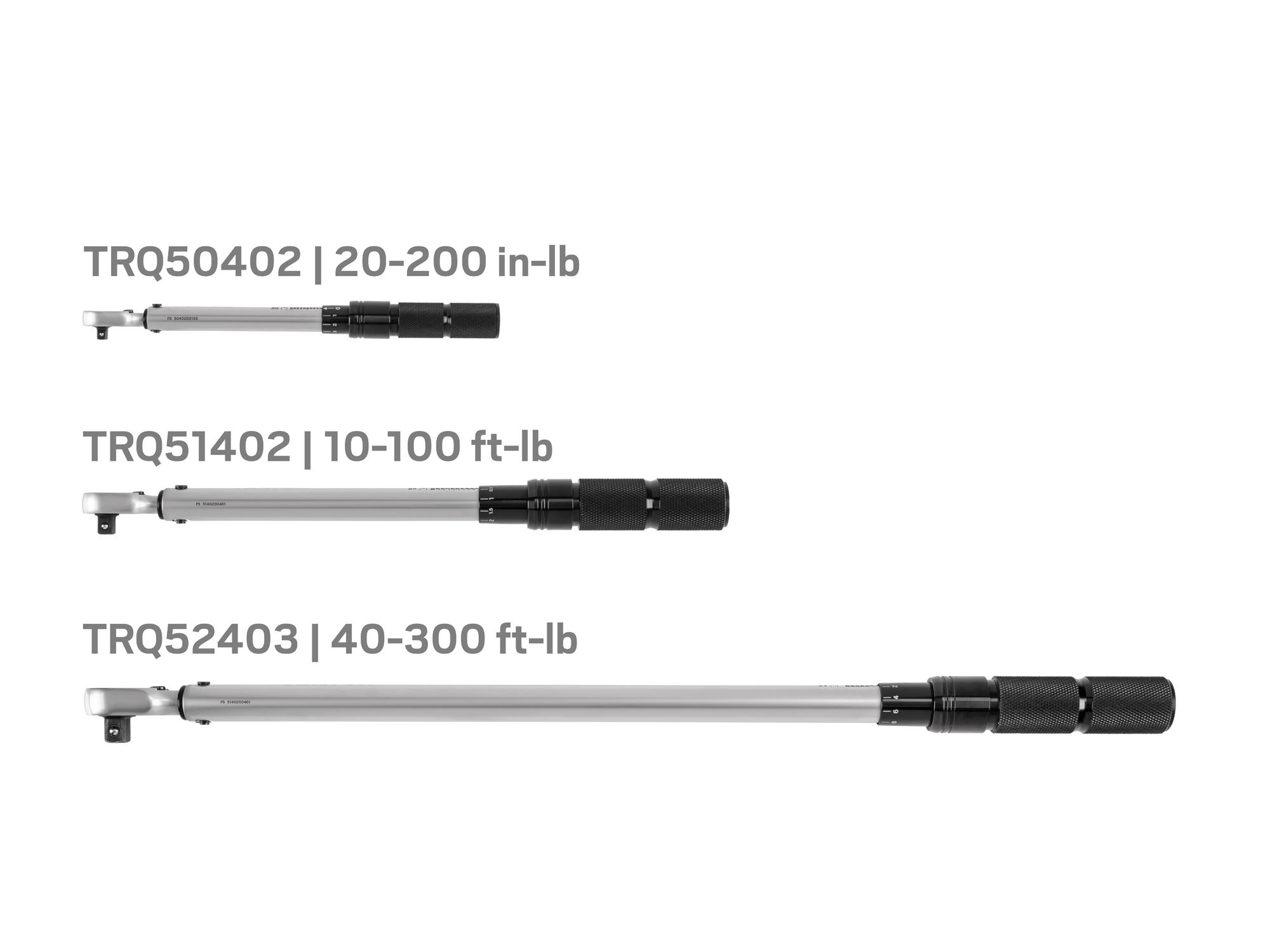 Side view of Tekton case micrometer torque wrench set. Item #TRQ95902