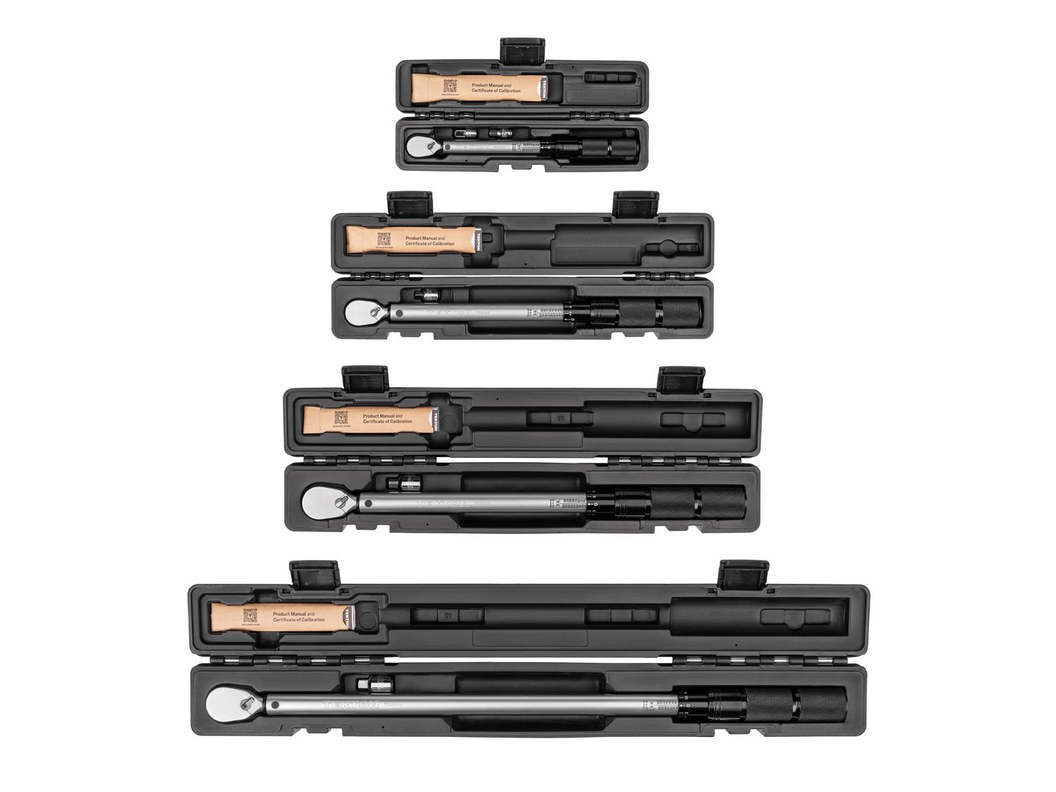 TEKTON 1/4, 3/8, 1/2 Inch Drive Dual-Direction Micrometer Torque Wrench Set, 4-Piece (20-200 in-lb, 10-100 ft-lb, 40-200 ft-lb, 40-300 ft-lb)