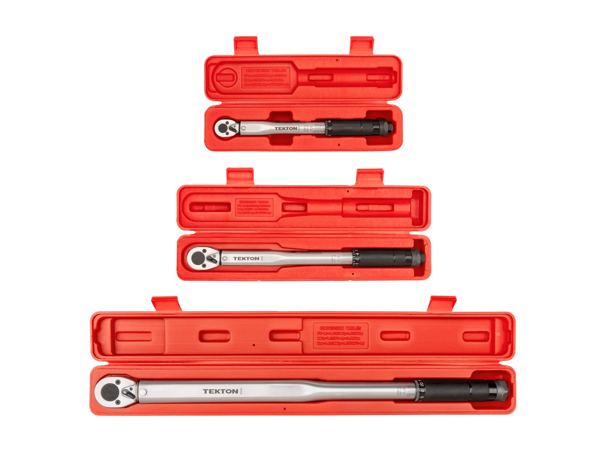 Front view of Tekton case torque wrench set. Item #TRQ99901