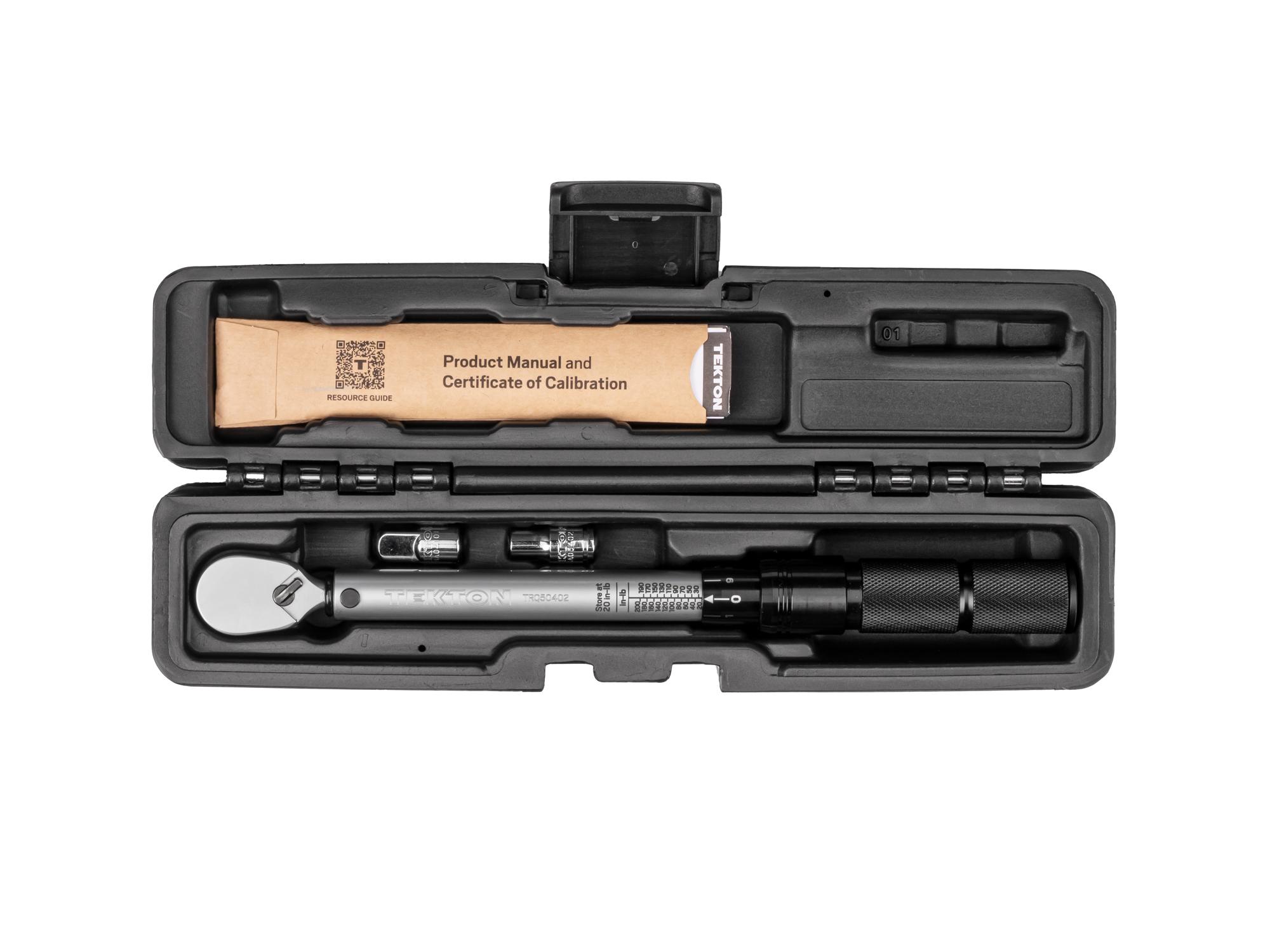 Front view of Tekton case micrometer torque wrench. Item #TRQ50402