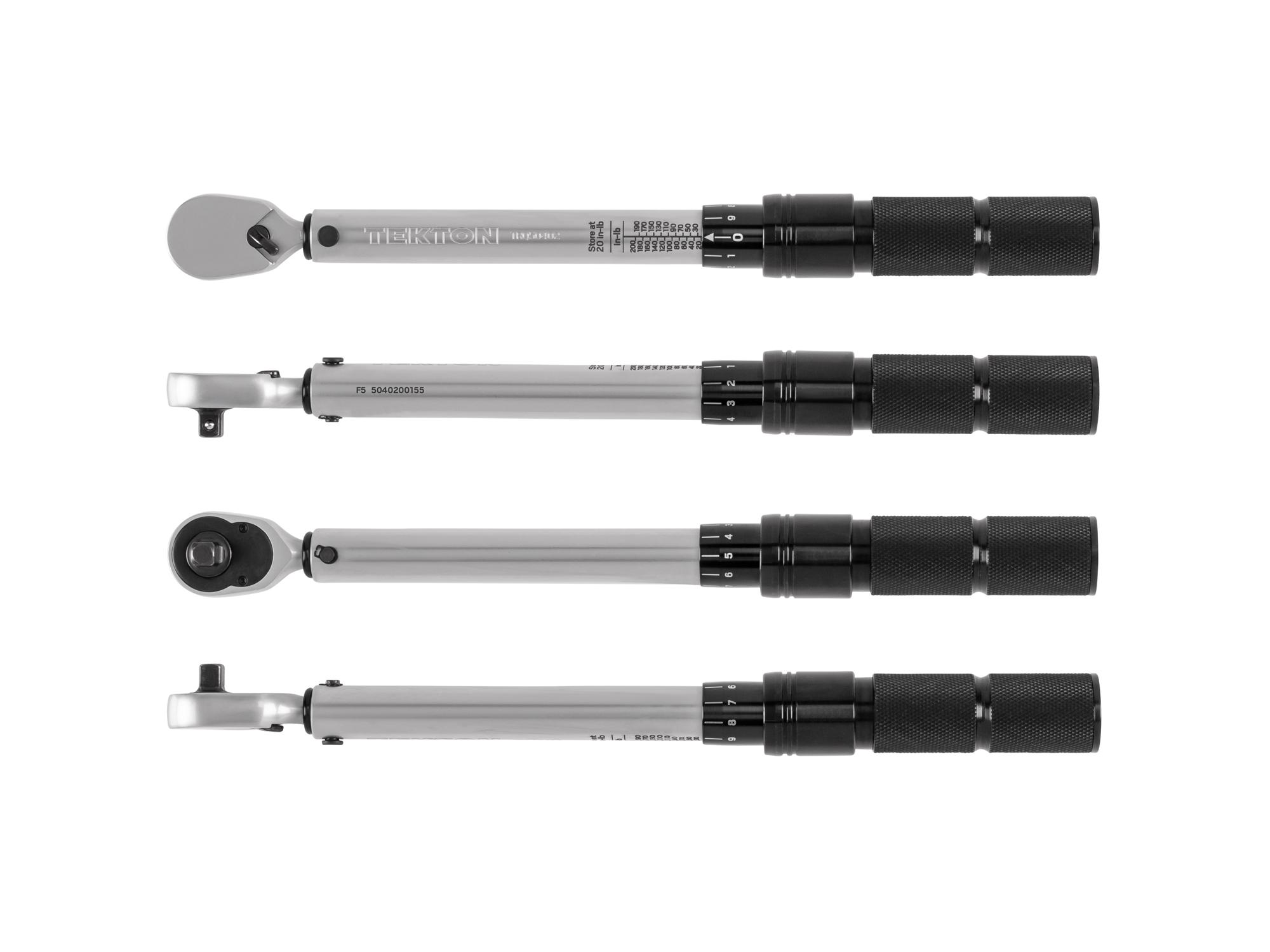 Side view of Tekton case micrometer torque wrench. Item #TRQ50402