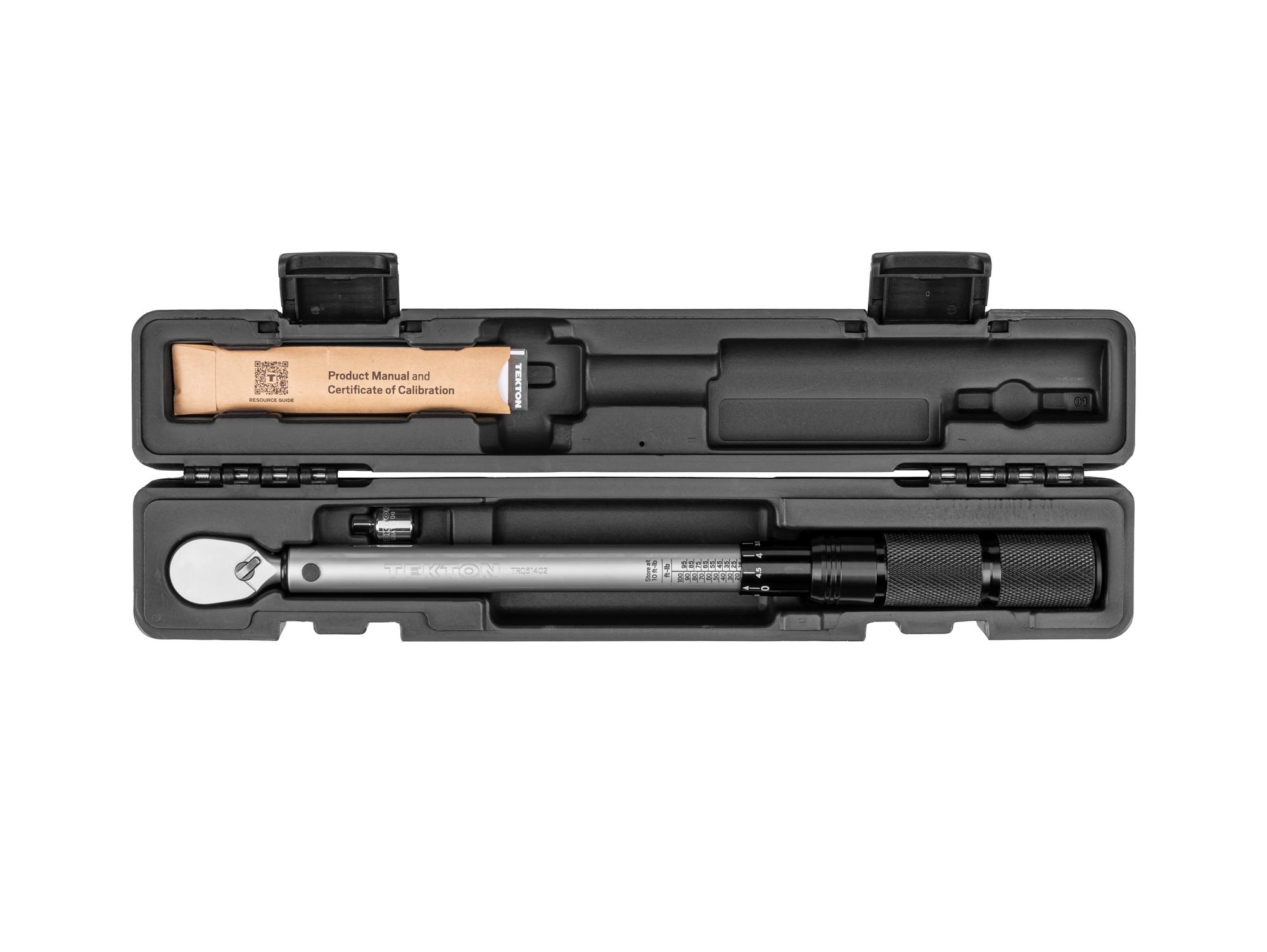 Front view of Tekton case micrometer torque wrench. Item #TRQ51402