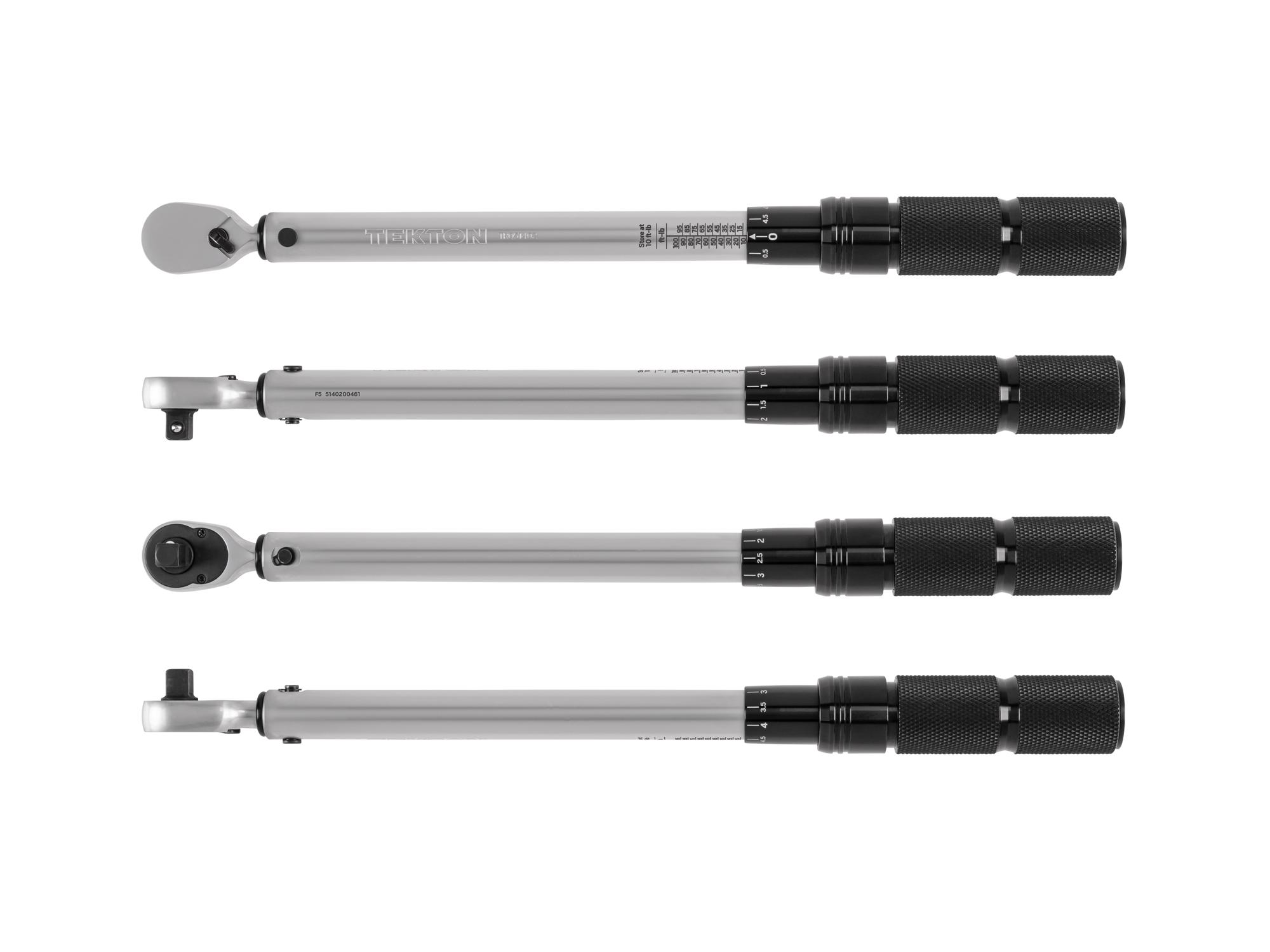 Side view of Tekton case micrometer torque wrench. Item #TRQ51402