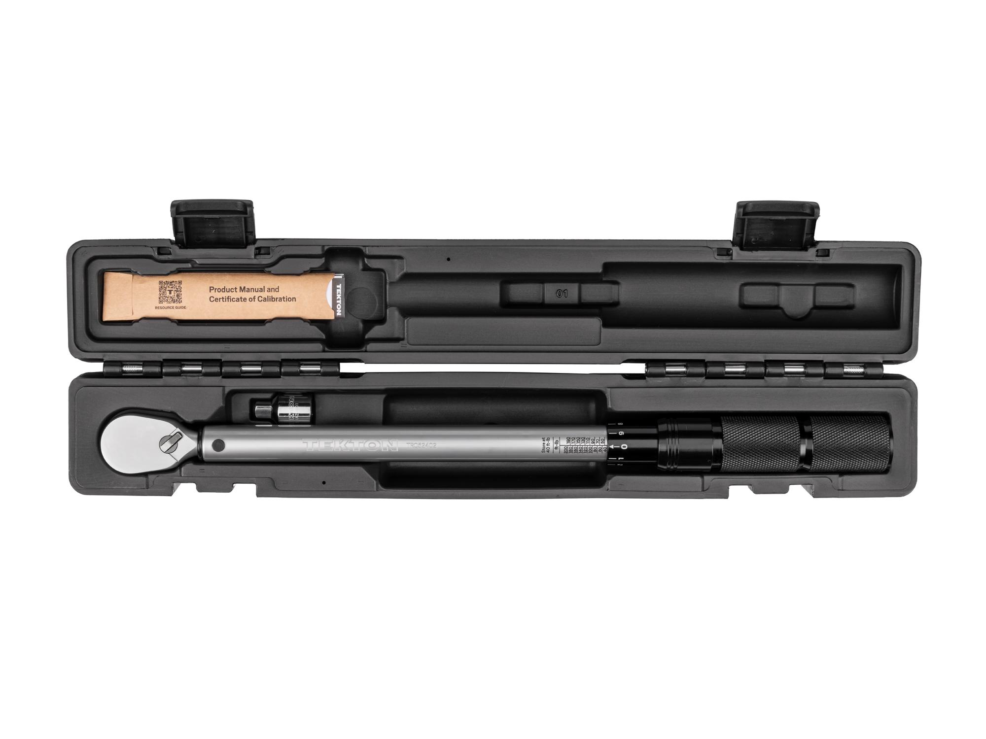 Front view of Tekton case micrometer torque wrench. Item #TRQ52402
