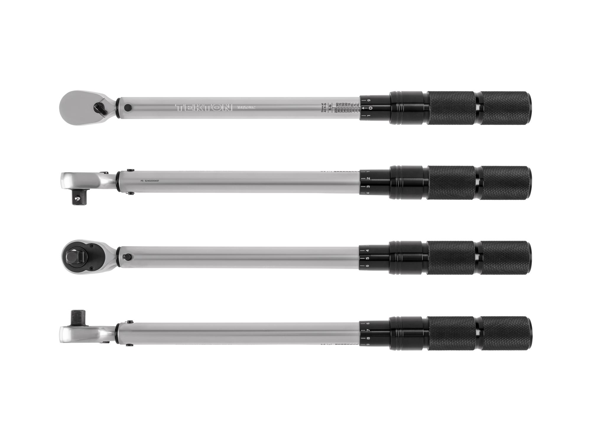 Side view of Tekton case micrometer torque wrench. Item #TRQ52402