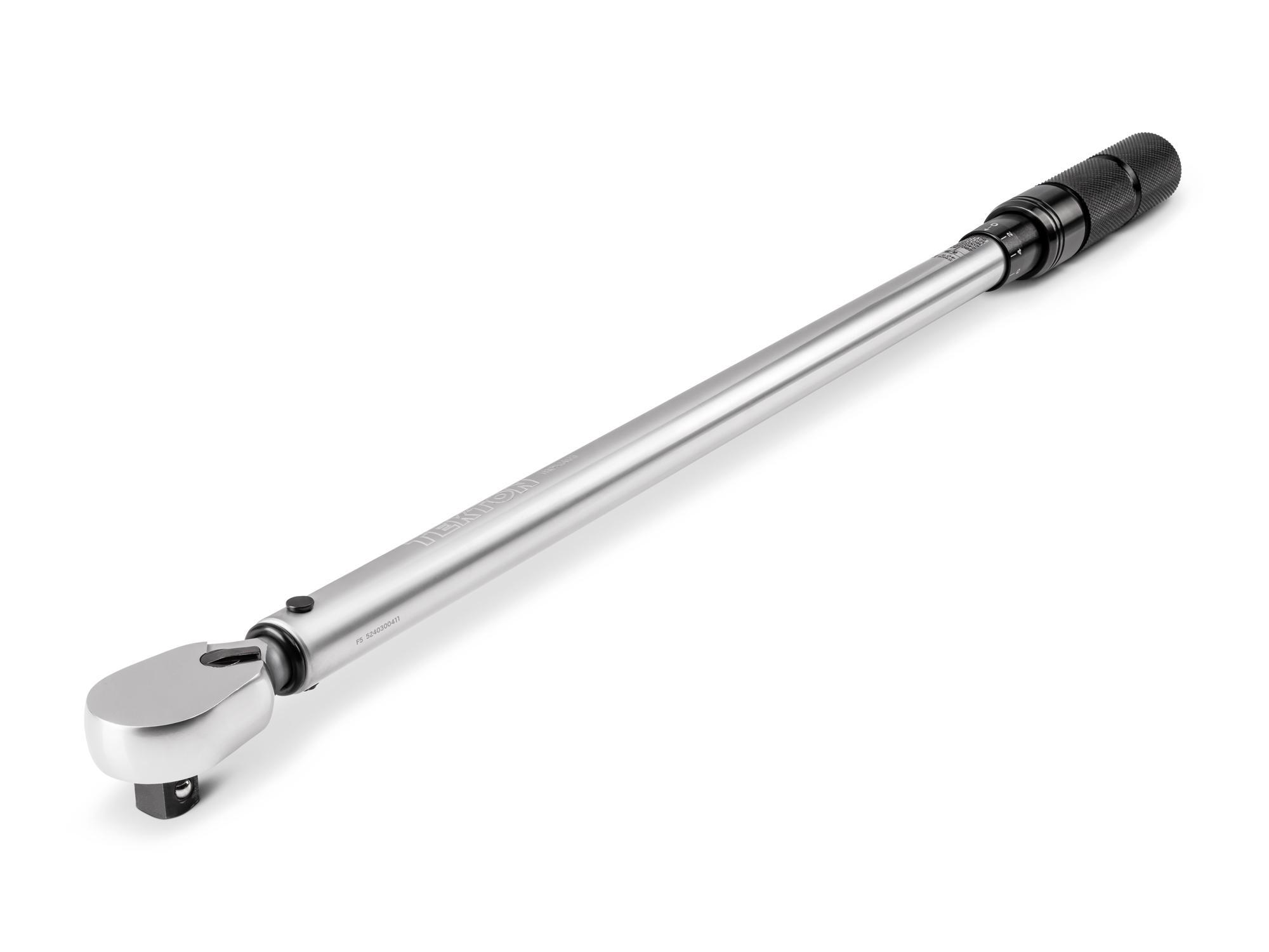 Front-right angle view of Tekton case micrometer torque wrench. Item #TRQ52403