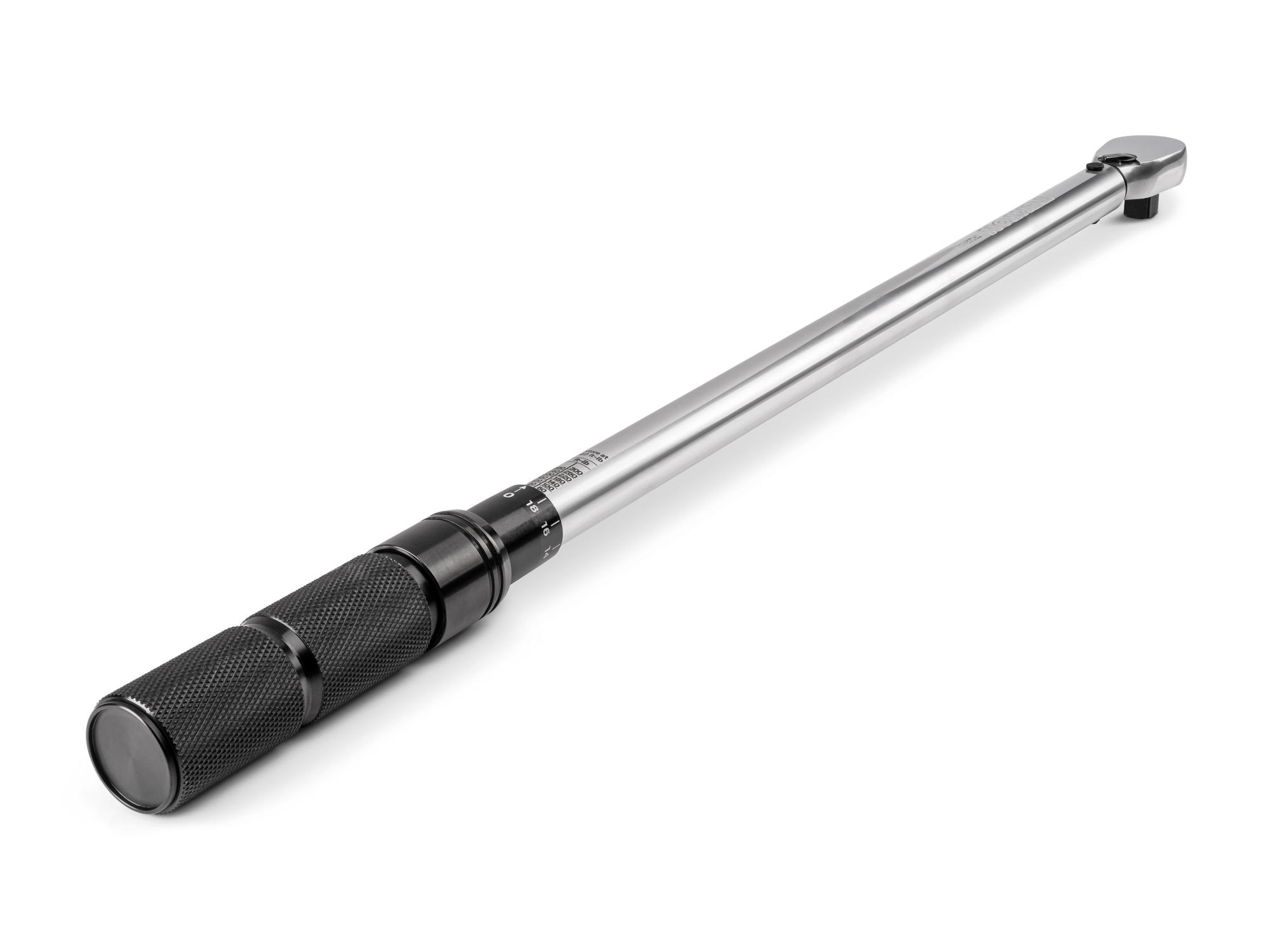Back angle view of Tekton case micrometer torque wrench. Item #TRQ52403
