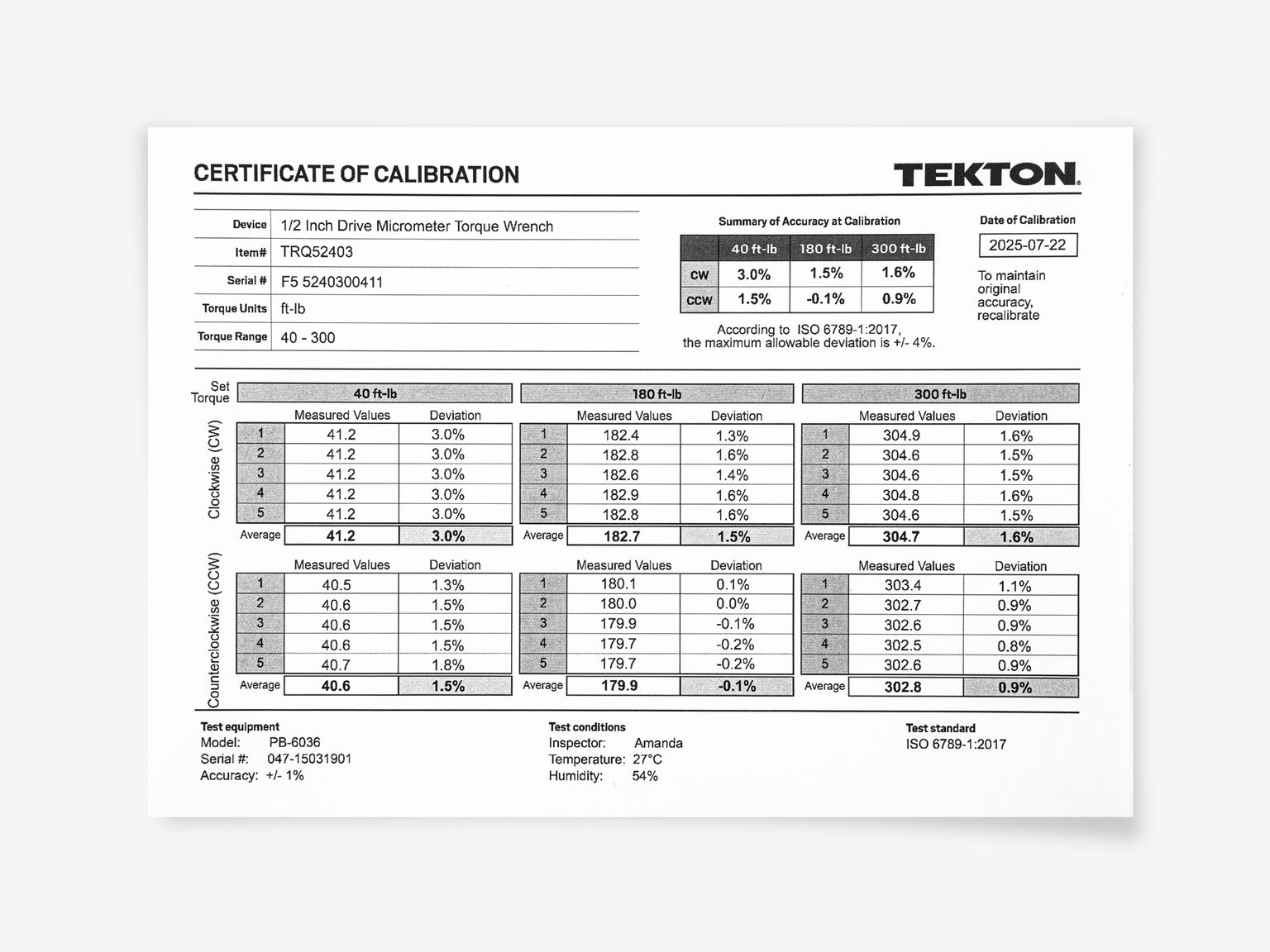 TEKTON 1/2 Inch Drive Dual-Direction Micrometer Torque Wrench (40 - 300 ft-lb)