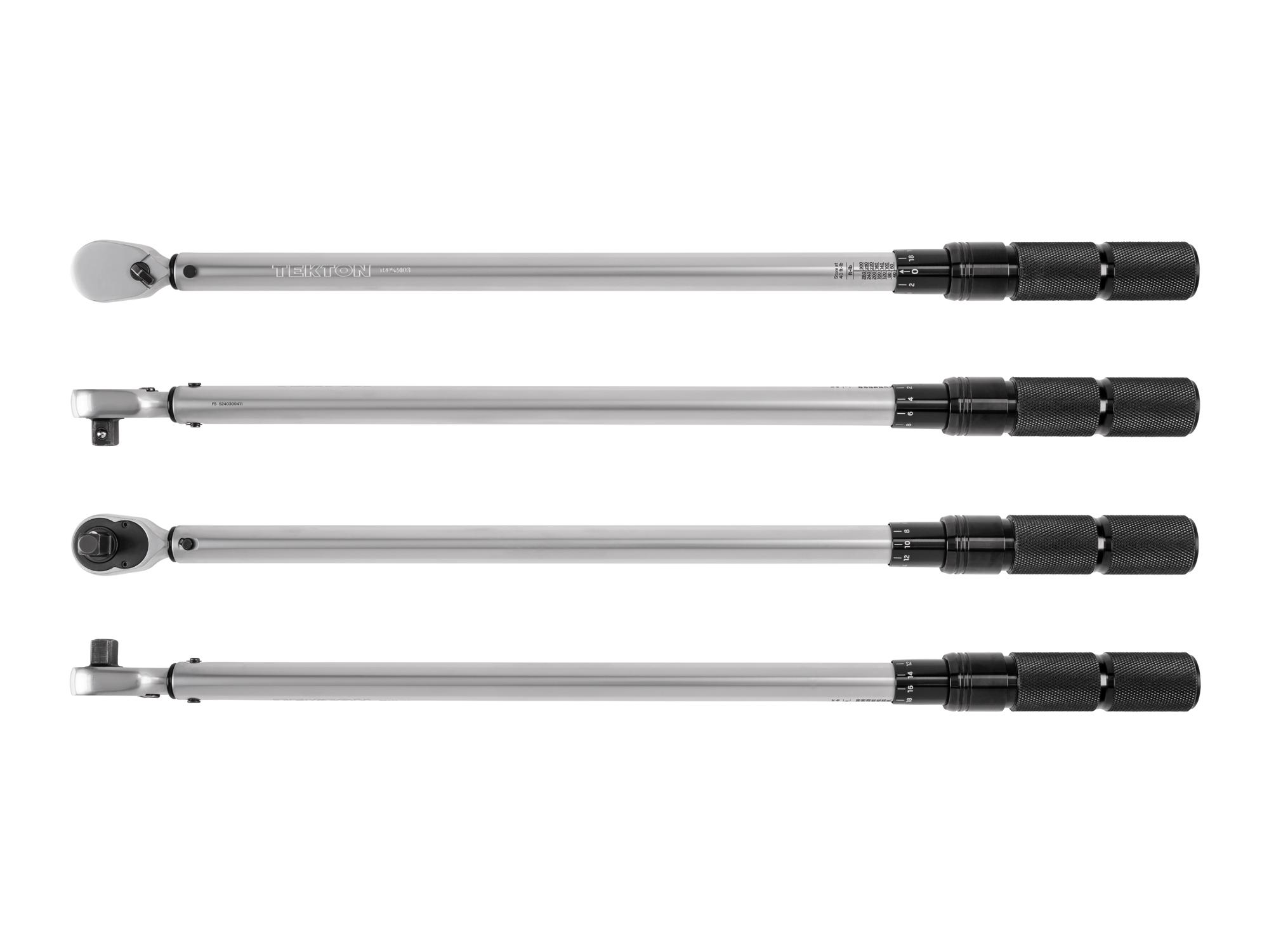 Side view of Tekton case micrometer torque wrench. Item #TRQ52403