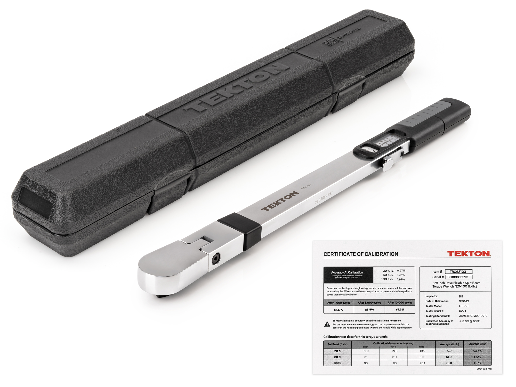 3/8 inch drive split beam torque wrench. Range from 20-100 ft/lb. TRQ62103.