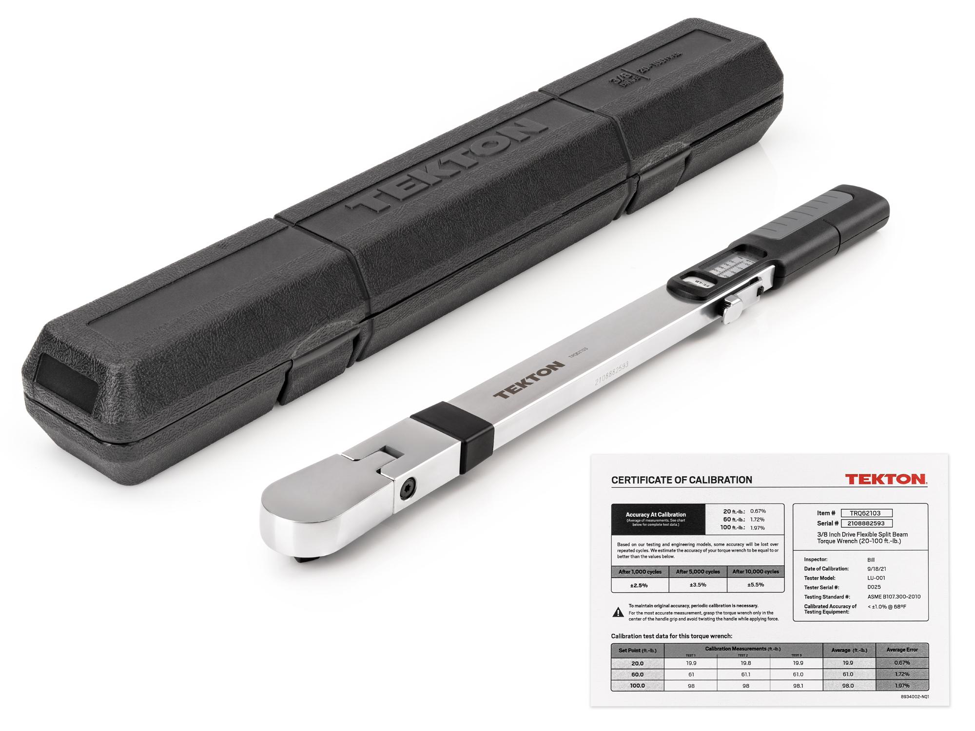 Laid out contents of Tekton case split beam torque wrench. Item #TRQ62103