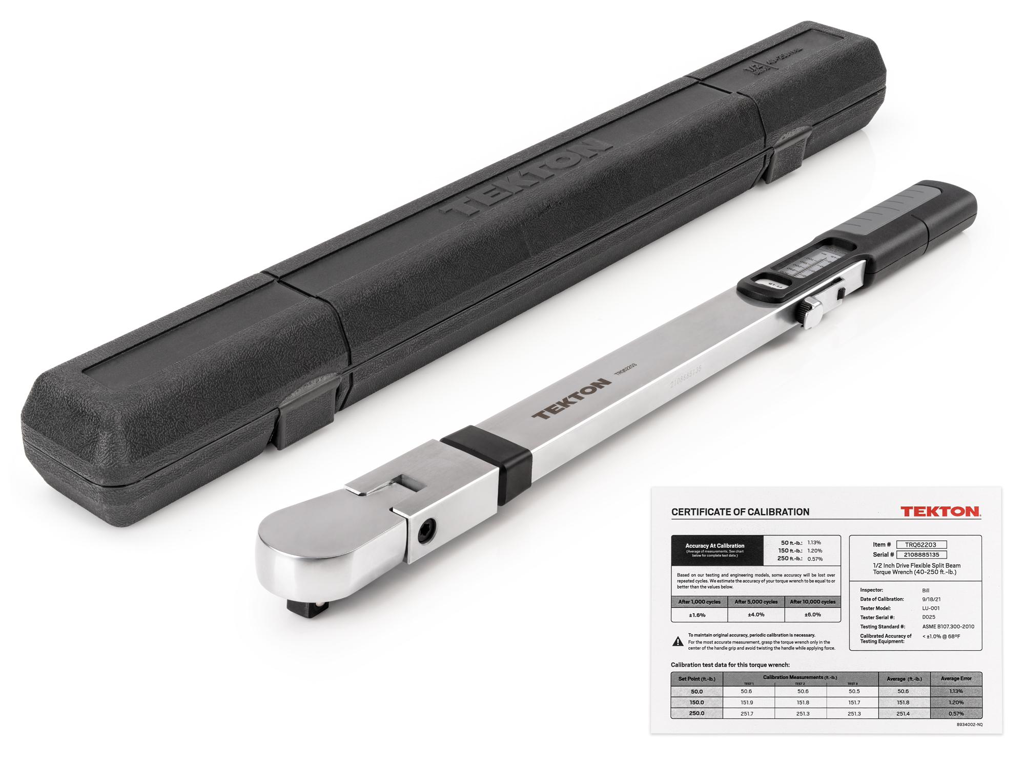 Laid out contents of Tekton case split beam torque wrench. Item #TRQ62203