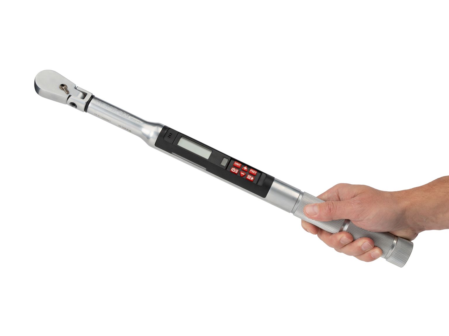 Person holding Tekton case torque wrench set. Item #TRQ81122
