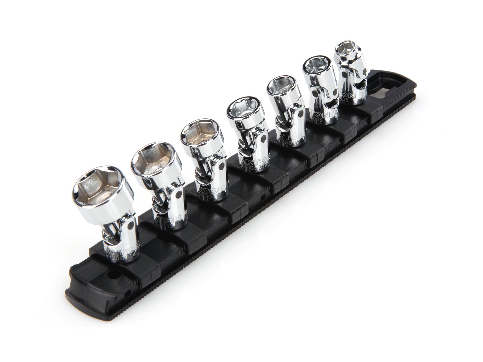 1/4 Inch Drive Shallow 6-Point Universal Joint Socket Set with Rail (7-Piece)
