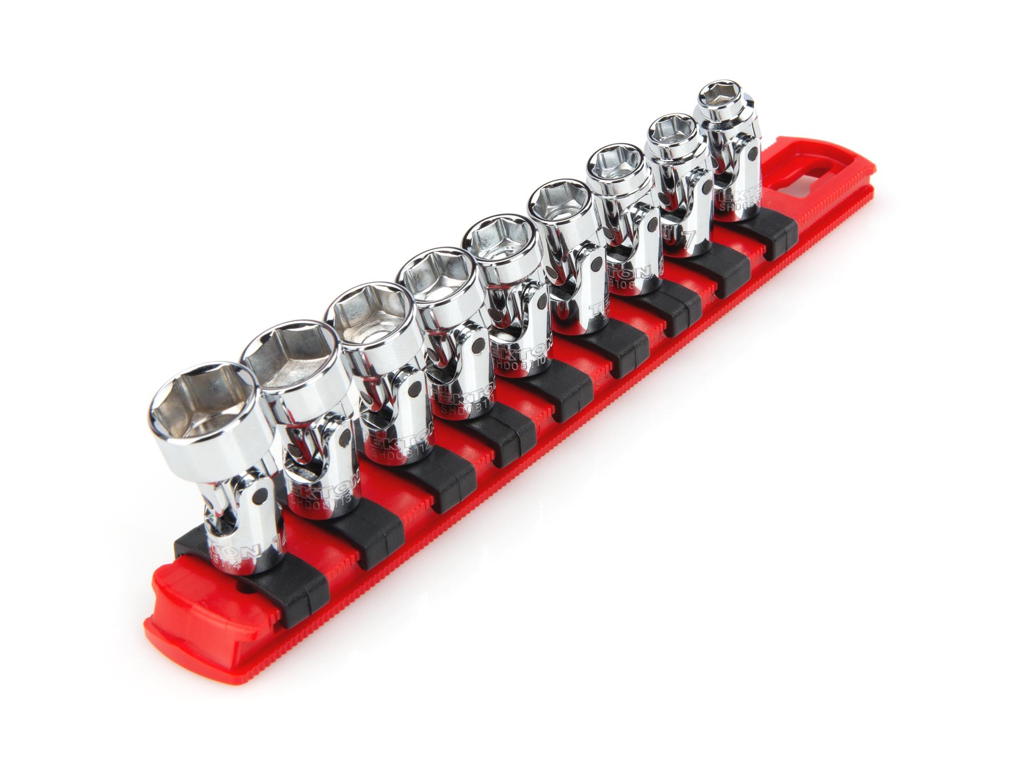 1/4 Inch Drive Shallow 6-Point Universal Joint Socket Set with Rail (9-Piece)