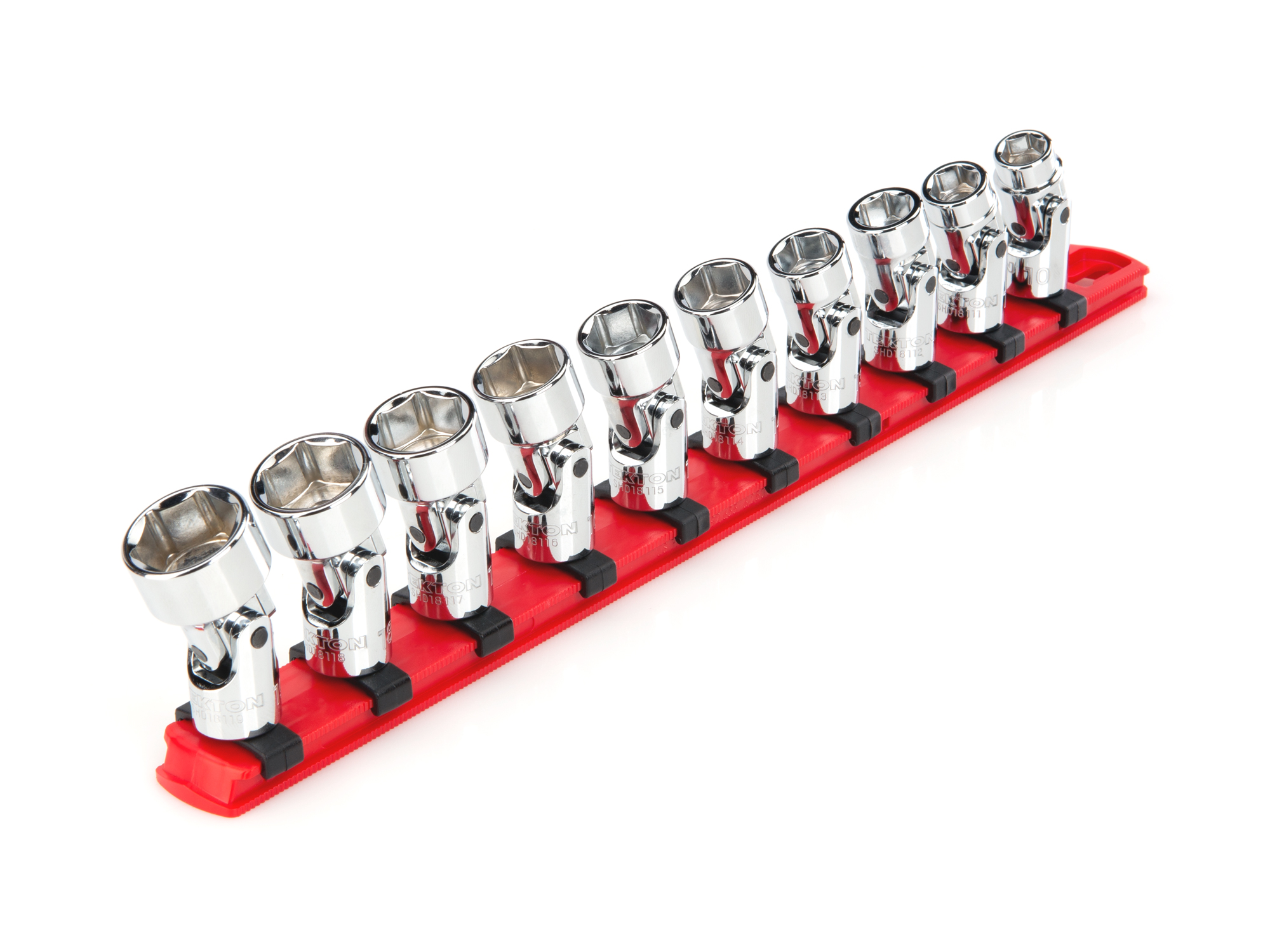 TEKTON 3/8 Inch Drive 6-Point Universal Joint Socket Set with Rail, 10-Piece (10-19 mm)