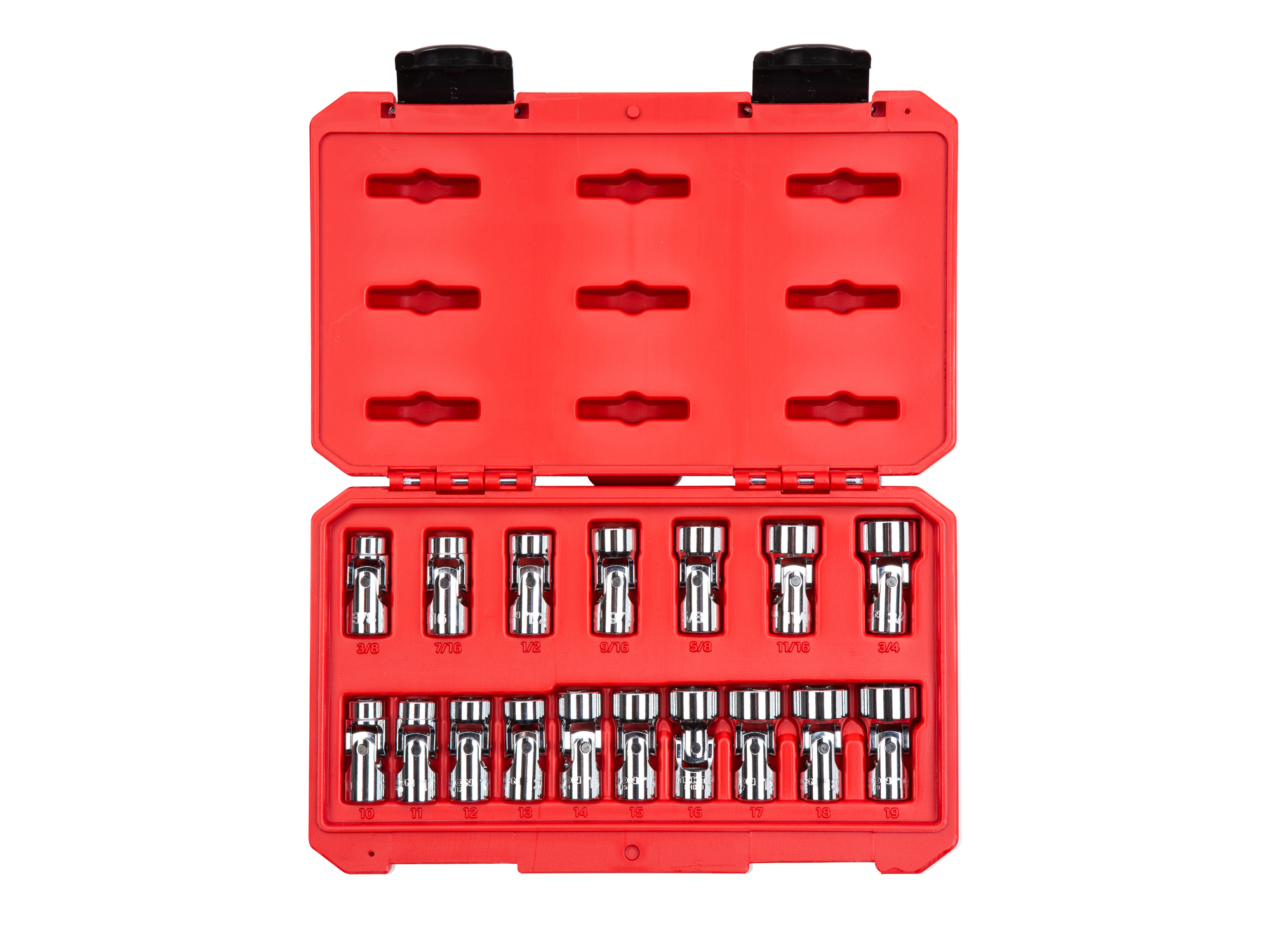 TEKTON 3/8 Inch Drive 6-Point Universal Joint Socket Set with Case, 17-Piece (3/8-3/4 in., 10-19 mm)