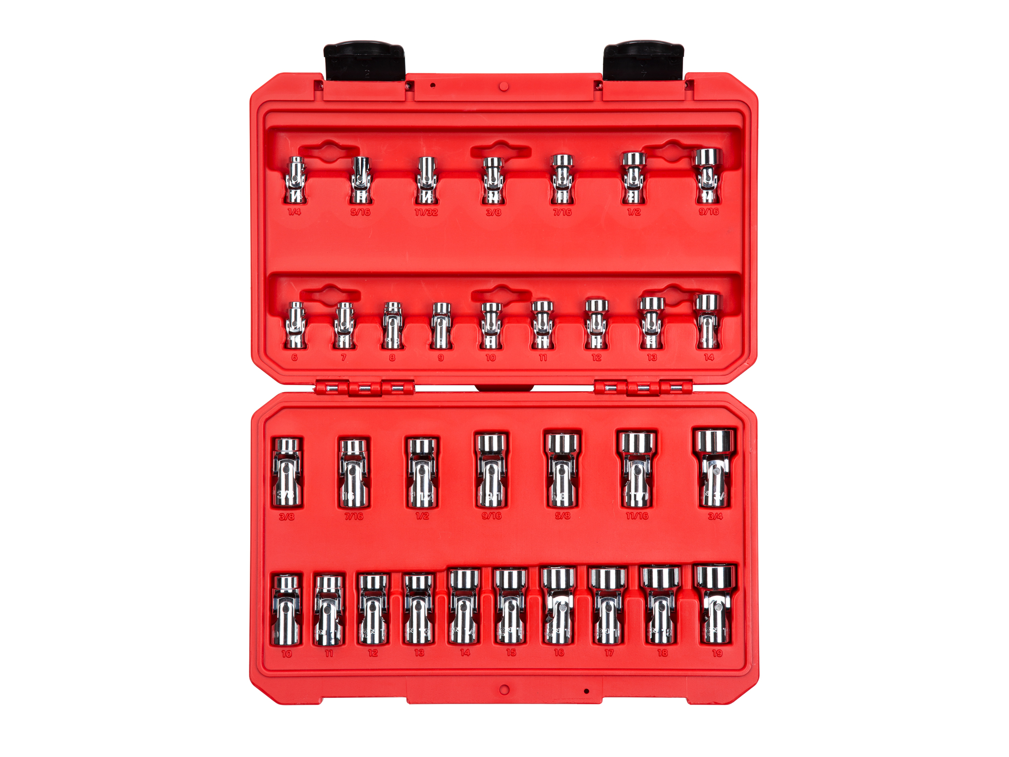 1/4, 3/8 Inch Drive 6-Point Universal Joint Socket Set with Case (33-Piece)