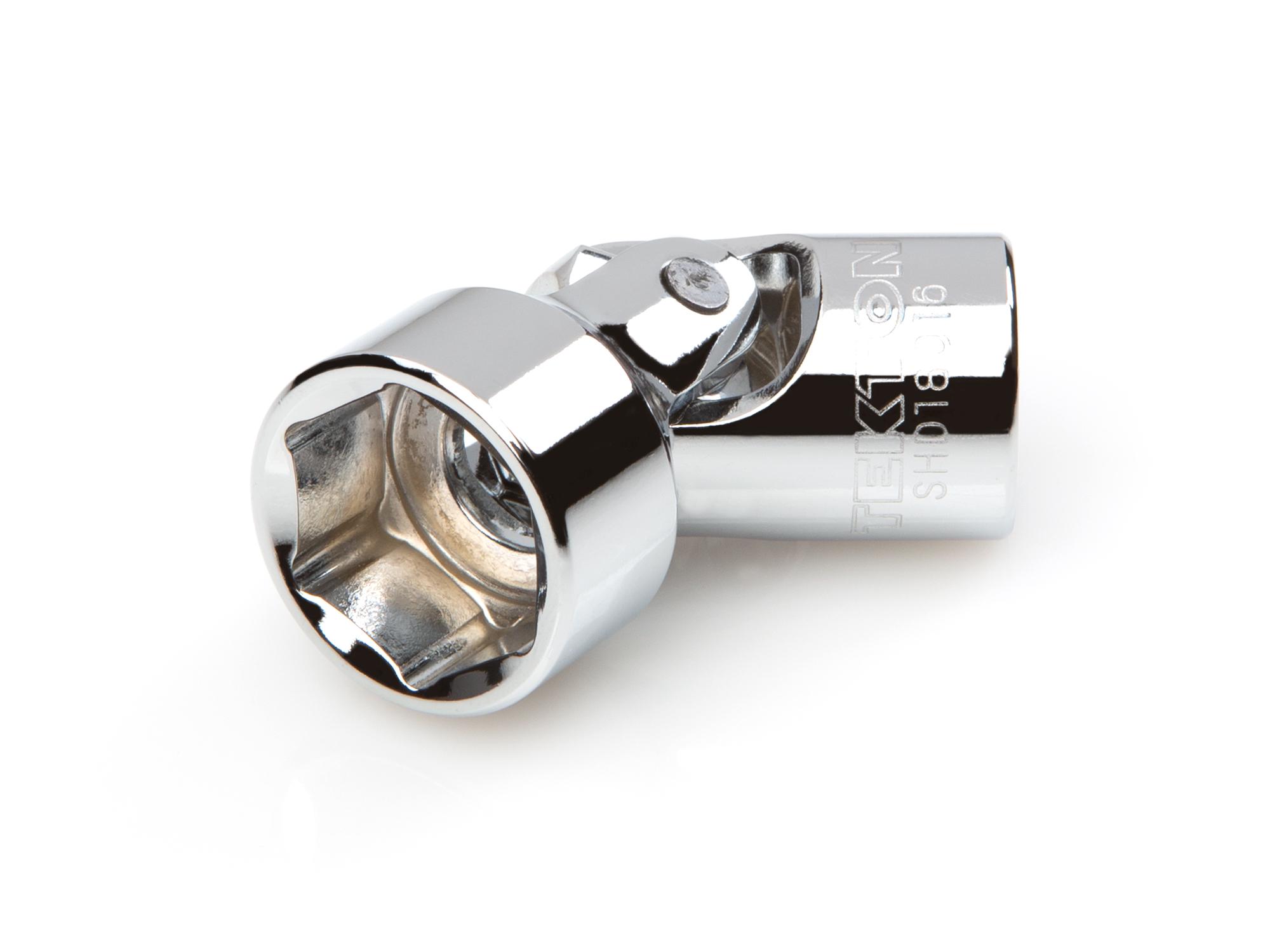 Front-right angle view of Tekton hand drive universal joint socket. Item #SHD18016