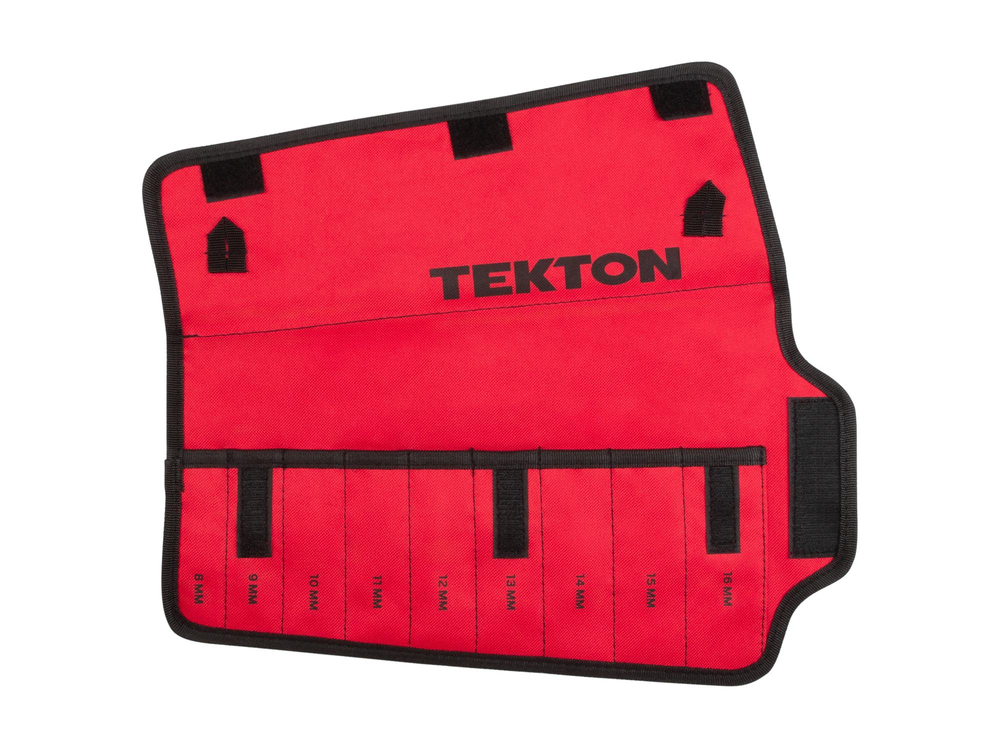 Front view of red Tekton roll wrench organization. Item #95836