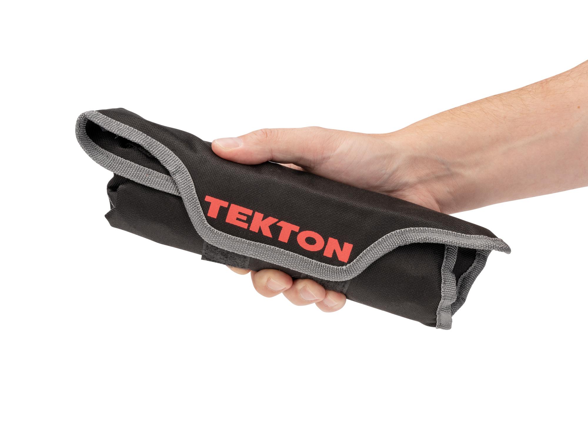 Person holding black Tekton roll wrench organization. Item #95866