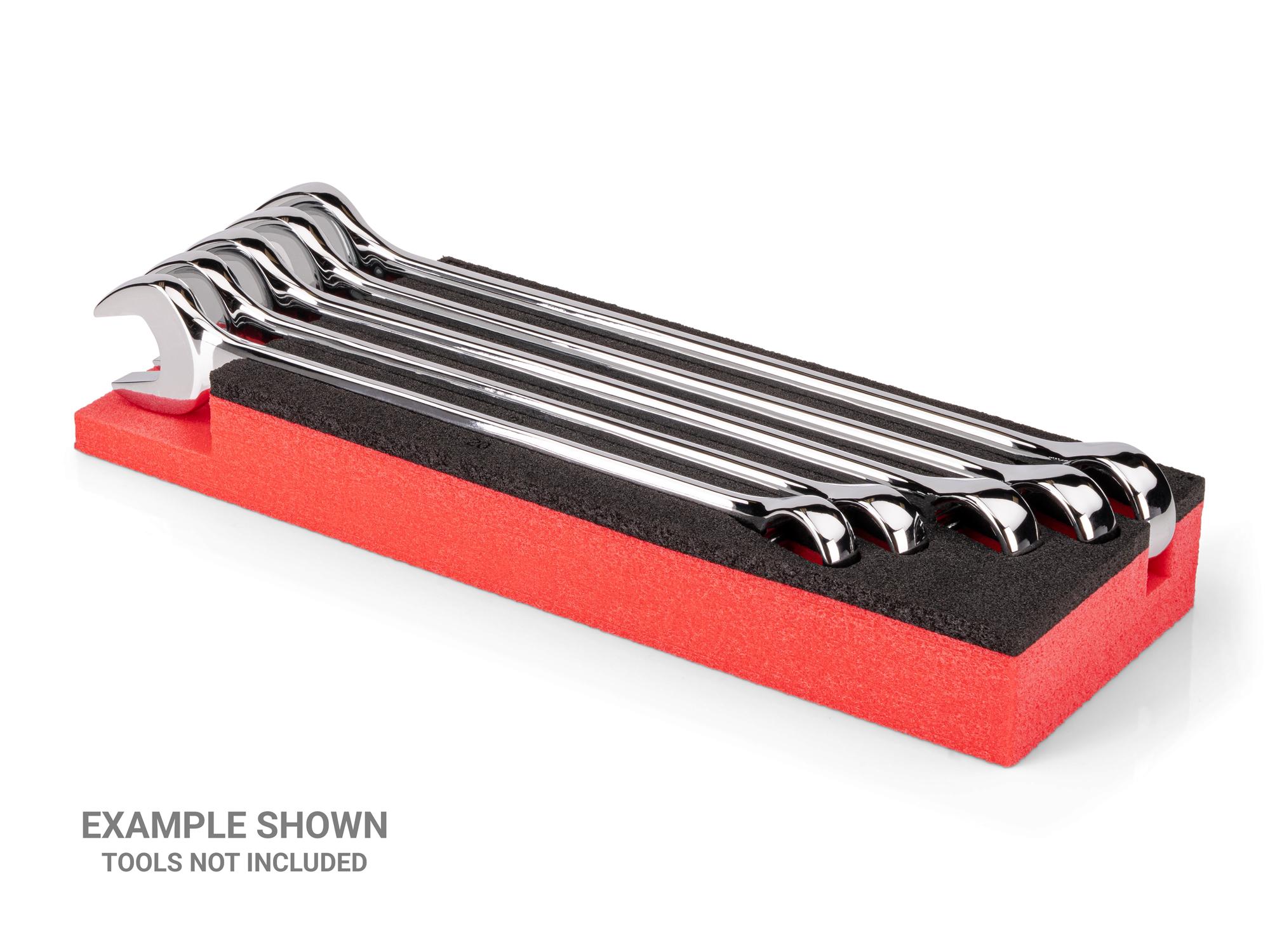 Angled view of black Tekton wrench foam organizer. Example image; tools not included. F00086KR